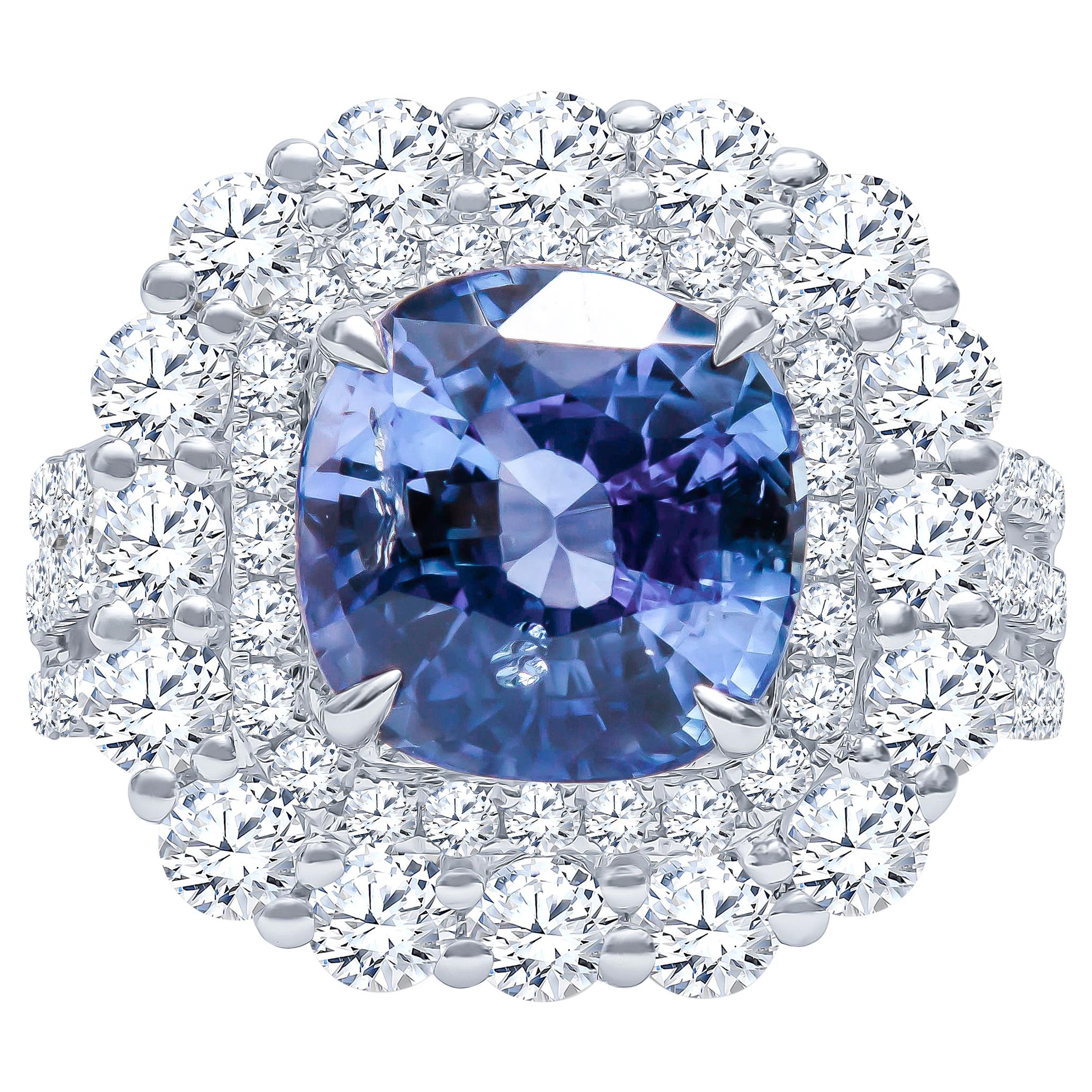 4.57 Carat Natural Ceylon Sapphire, Cushion Cut 'AGL Report' in a Diamond Ring