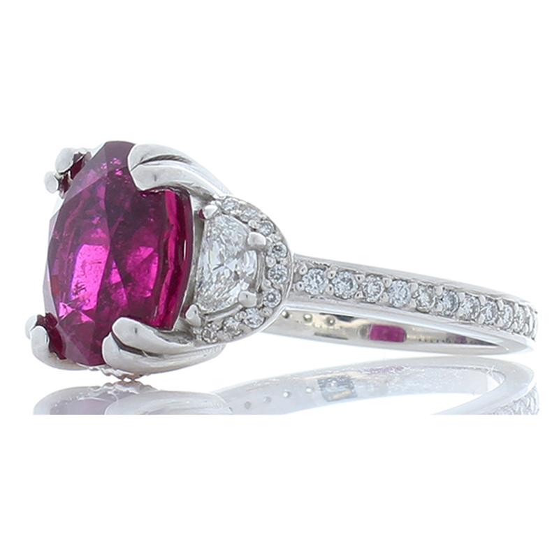 Contemporary 4.57 Carat Rubelite and Half Moon Diamond White Gold Cocktail Ring
