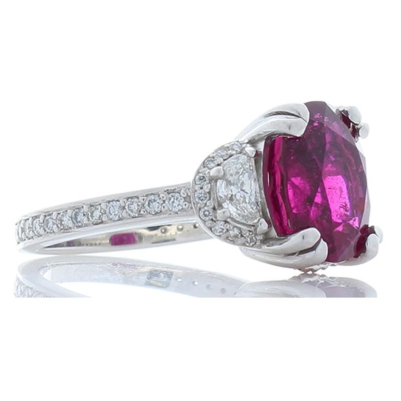 Oval Cut 4.57 Carat Rubelite and Half Moon Diamond White Gold Cocktail Ring