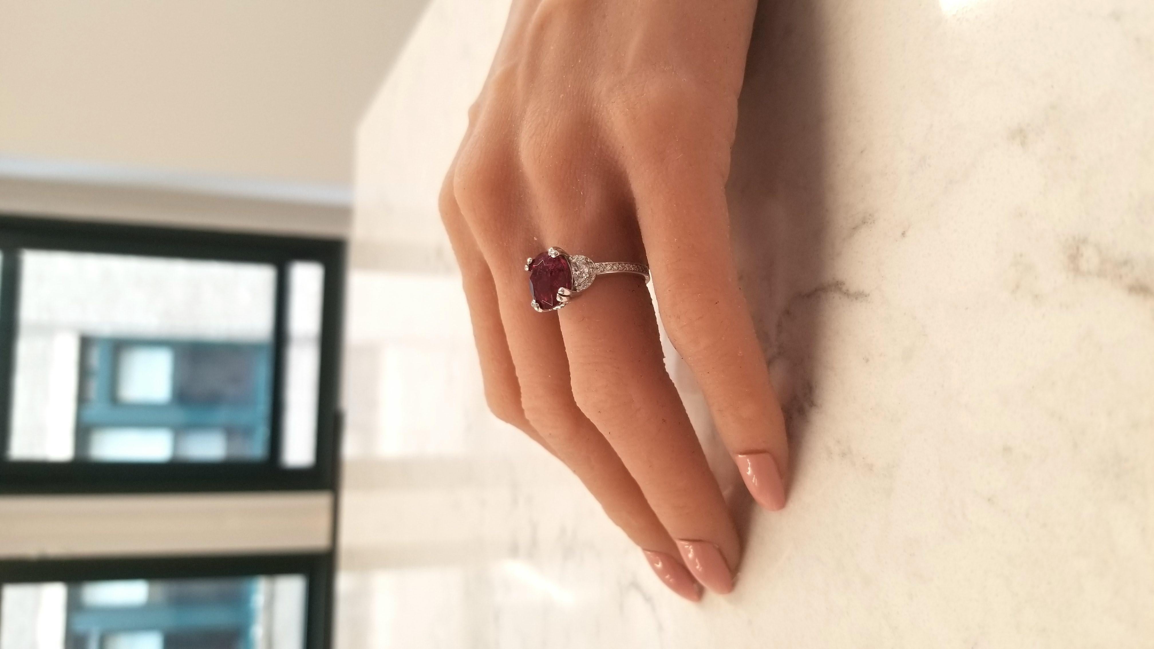 4.57 Carat Rubelite and Half Moon Diamond White Gold Cocktail Ring In New Condition In Chicago, IL