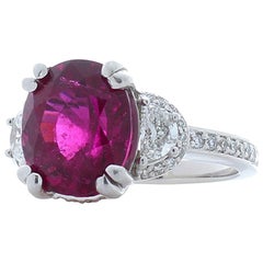 4.57 Carat Rubelite and Half Moon Diamond White Gold Cocktail Ring