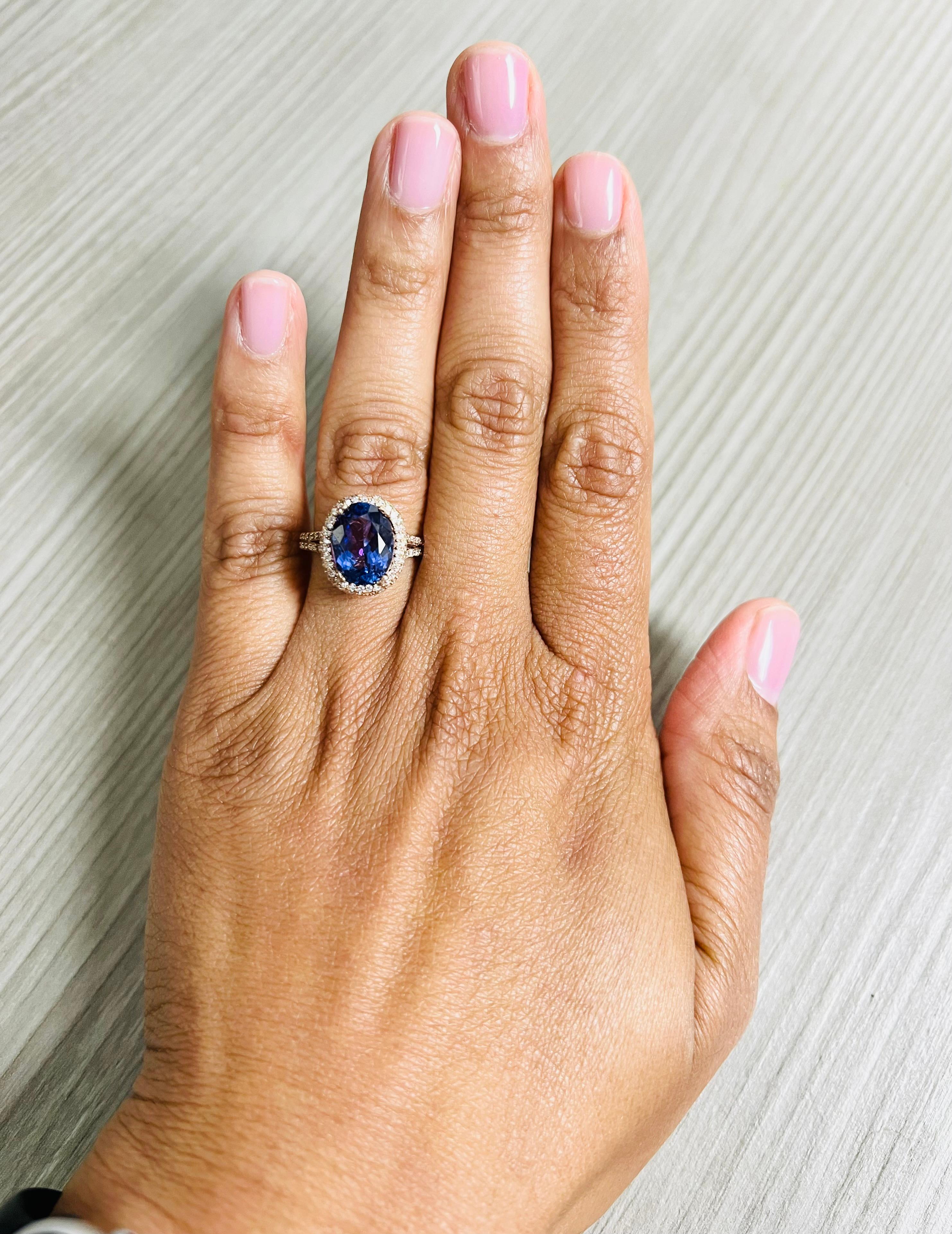 Women's 4.57 Carat Tanzanite Diamond 14 Karat Rose Gold Ring For Sale