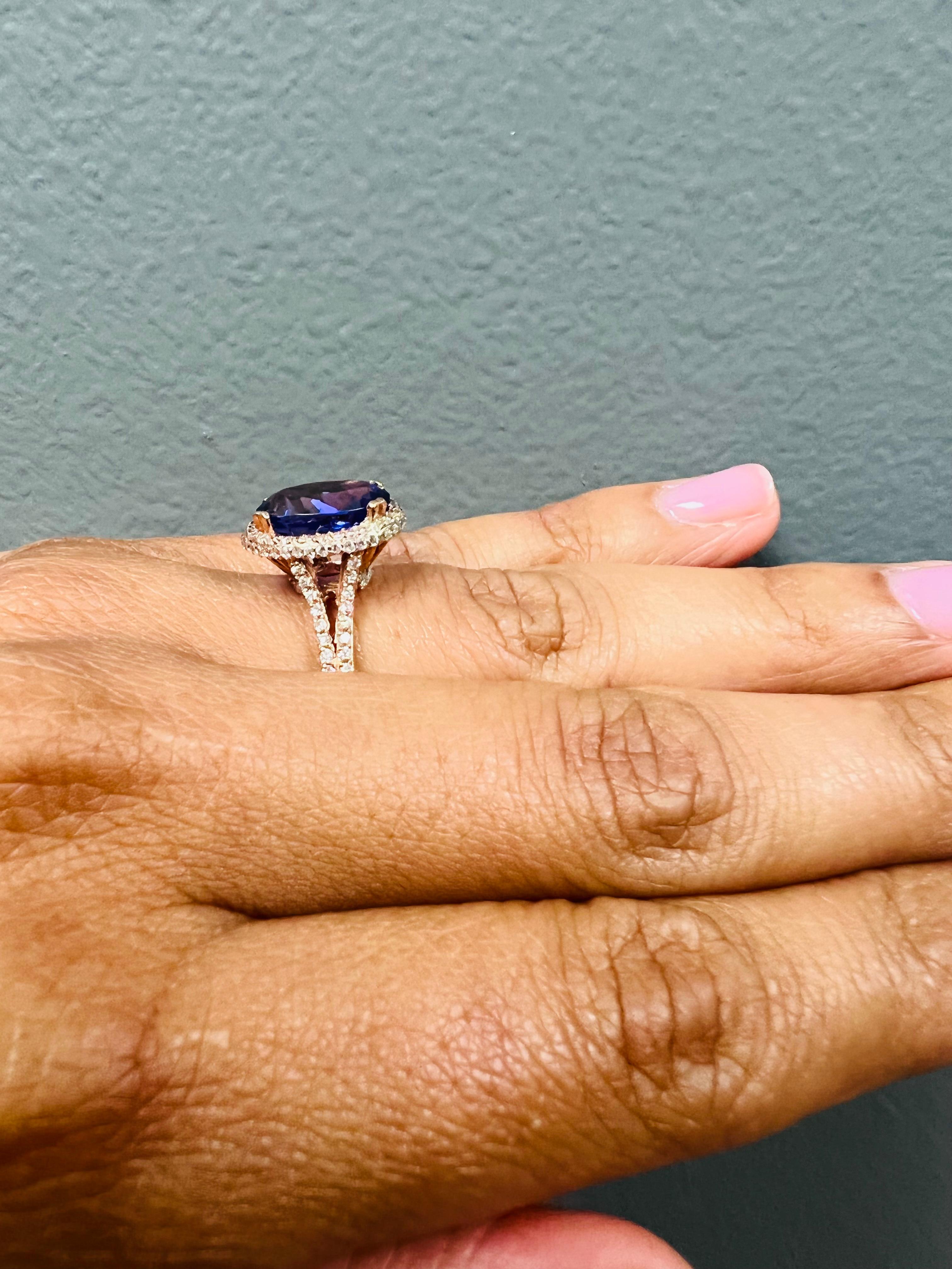 4.57 Carat Tanzanite Diamond 14 Karat Rose Gold Ring For Sale 1