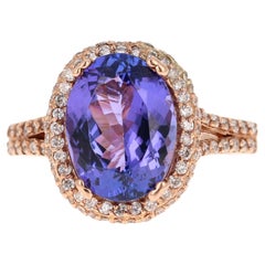 4.57 Carat Tanzanite Diamond 14 Karat Rose Gold Ring