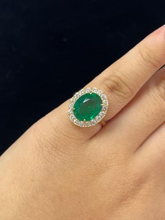 4.57 Carat Zambian Emerald and Diamond Ring in 14K YG