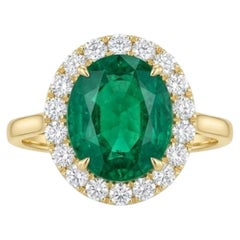 4.57 Carat Zambian Emerald and Diamond Ring in 14K YG