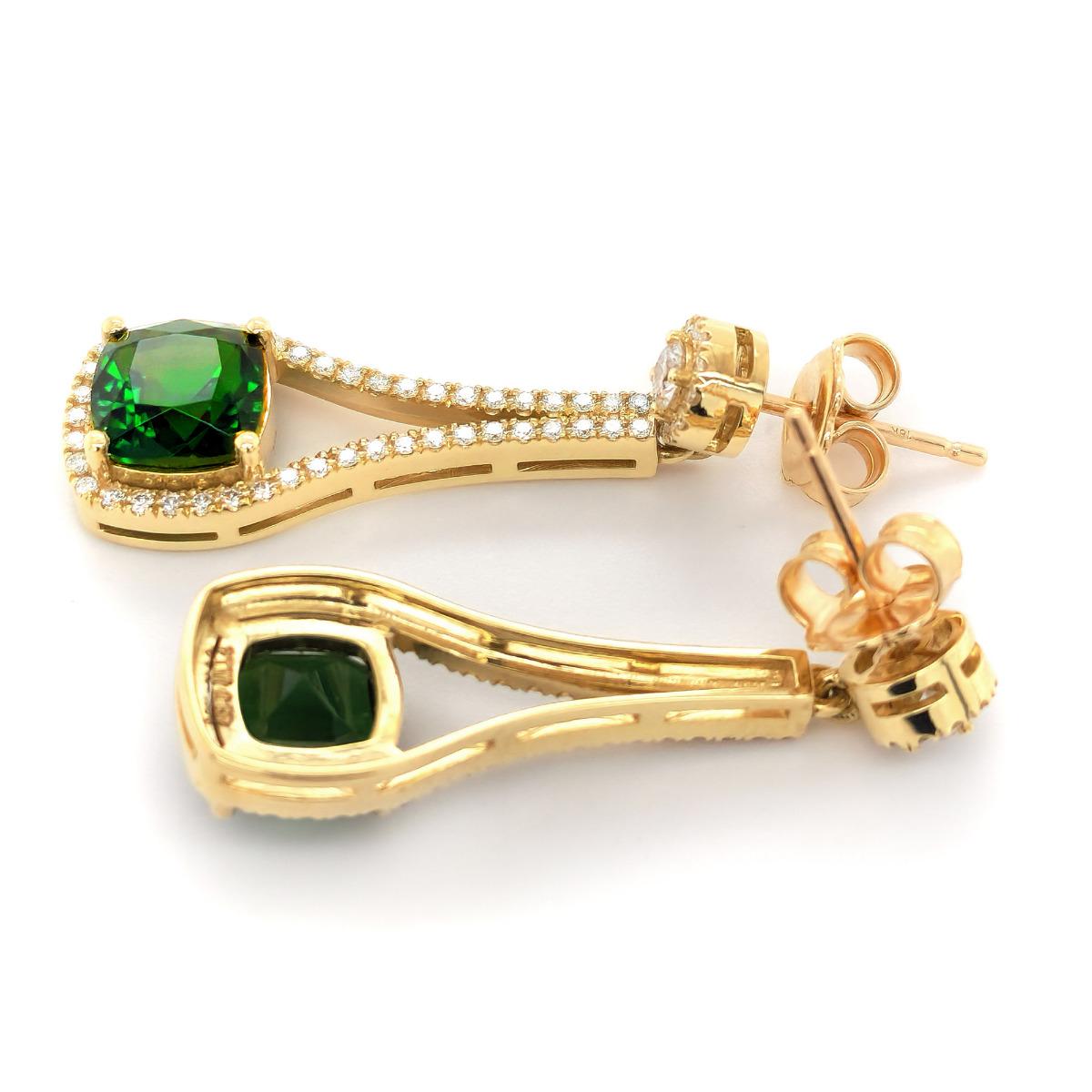 Women's Natural Chrome Tourmaline Gemstones 4.57 cts in 18KYG Earrings with Diamonds For Sale