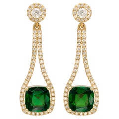 Natural Tourmalines 4.57 Carats Earrings set in 18K Yellow Gold with Diamonds