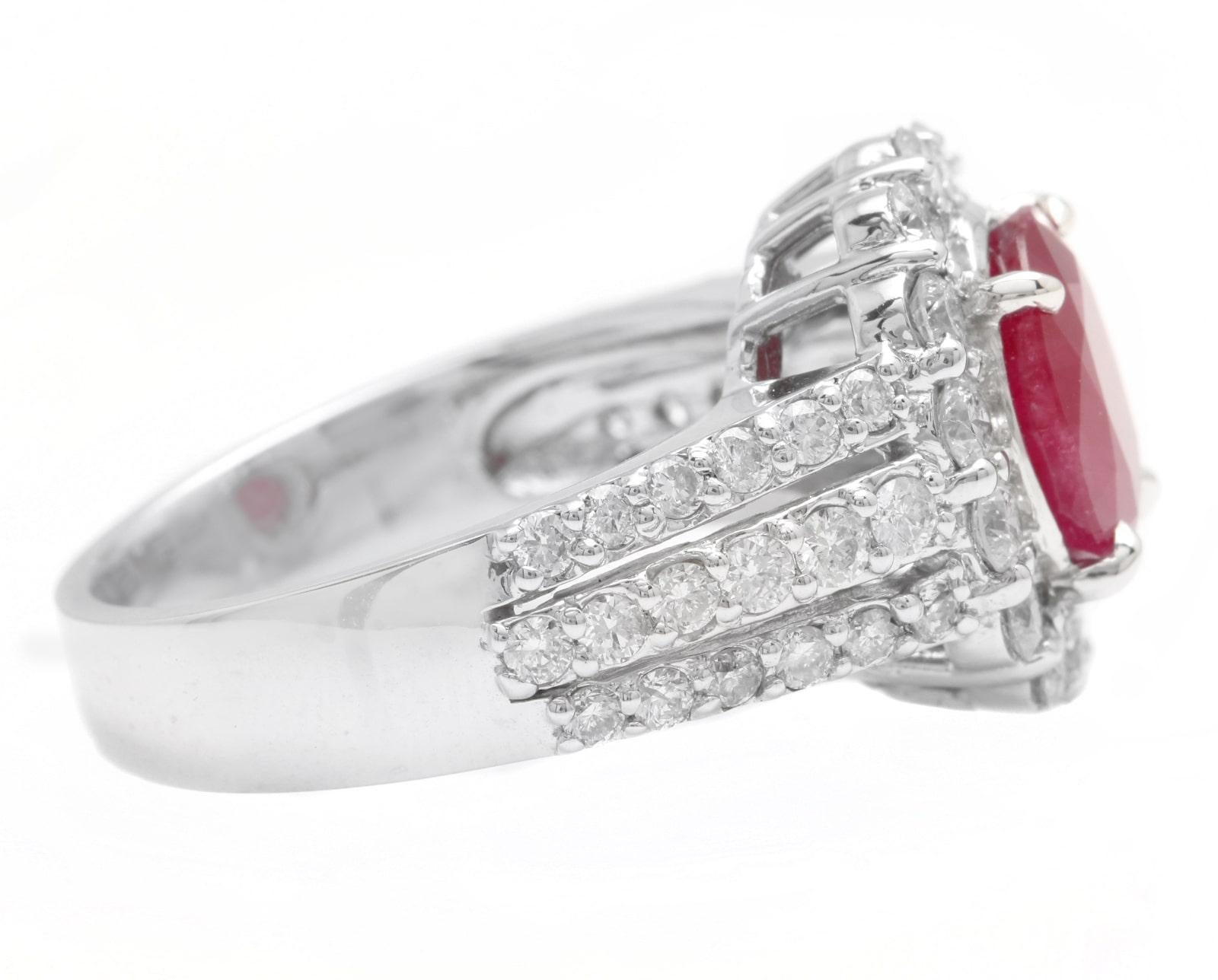 Mixed Cut 4.57 Carats Natural Ruby and Diamond 14K Solid White Gold Ring For Sale