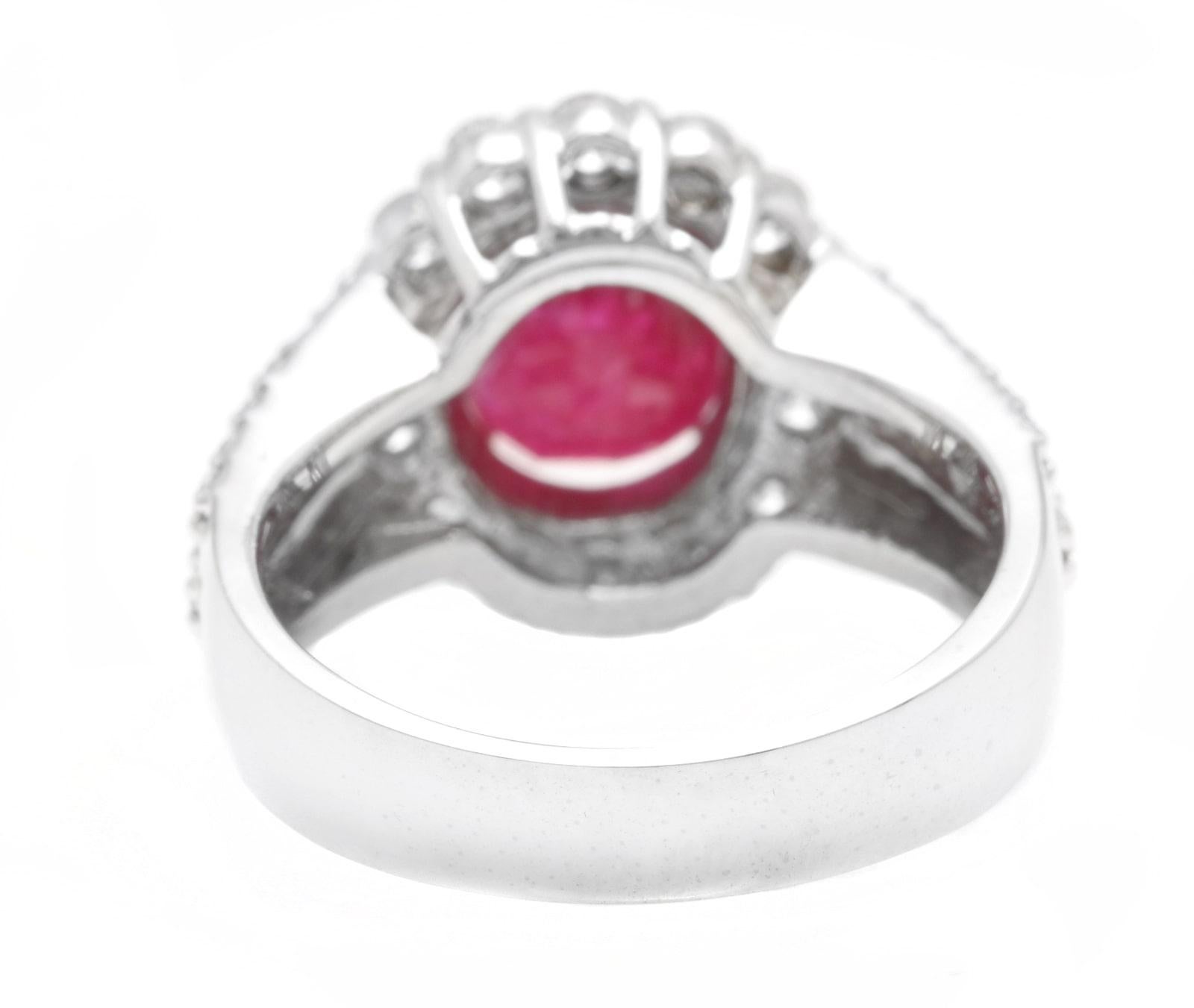 4.57 Carats Natural Ruby and Diamond 14K Solid White Gold Ring In New Condition For Sale In Los Angeles, CA