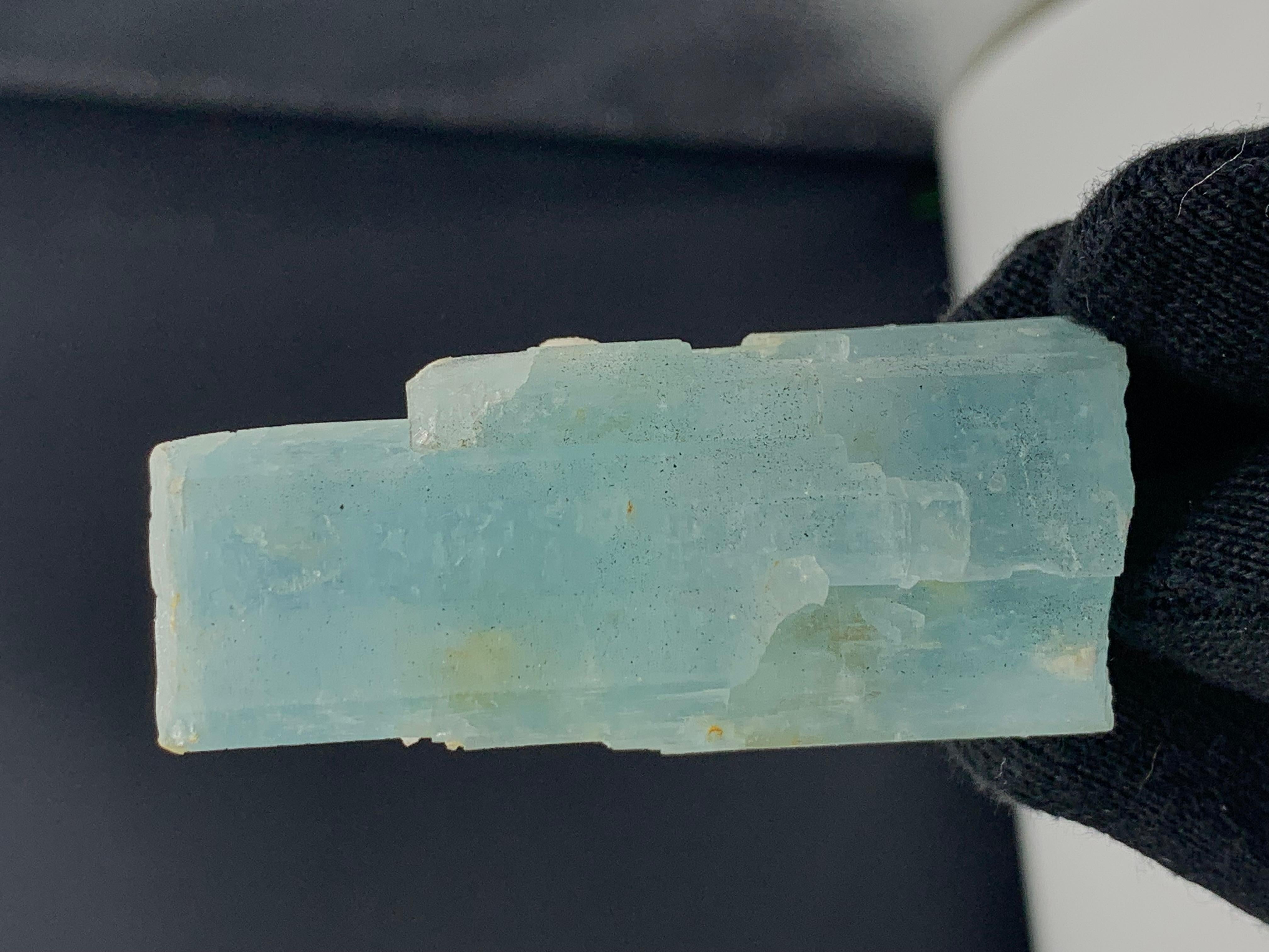 45.75 Excellent Aquamarine Specimen From Skardu, Pakistan 

Weight: 45.75 Gram 
Dimension: 5.9 x 2.6 x 2.2 Cm 
Origin: Skardu, Pakistan 

Aquamarine is a pale-blue to light-green variety of beryl. The color of aquamarine can be changed by heat.