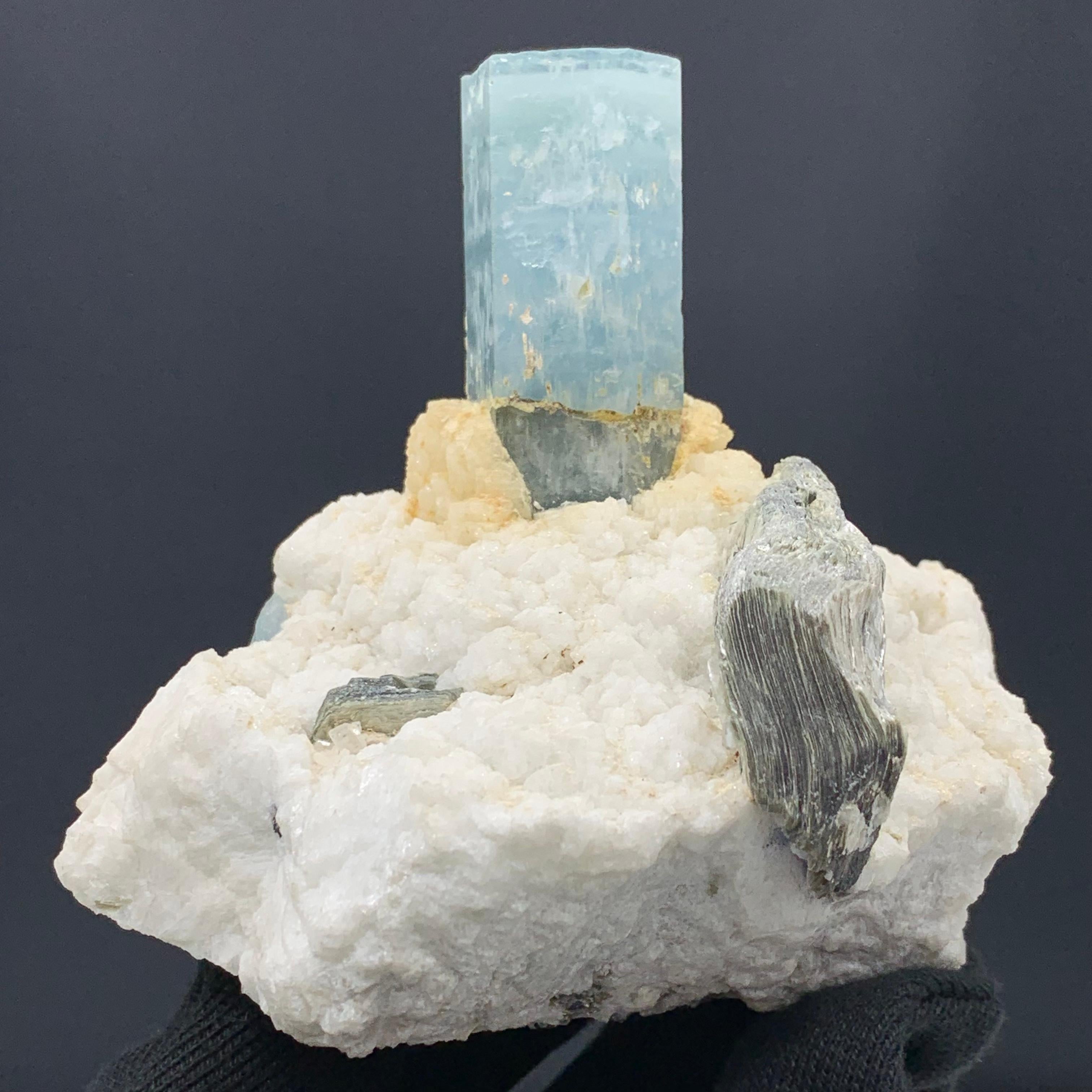 Gorgeous Elongated Aquamarine Specimen From Afghanistan 
Weight: 457.93 Gram 
Dimension: 9 x 10 x 7.2 Cm 
Origin : Afghanistan 

Aquamarine helps us to gain insight, truth, and wisdom. It can be used to help calm the mind, nerves, and anxieties.
