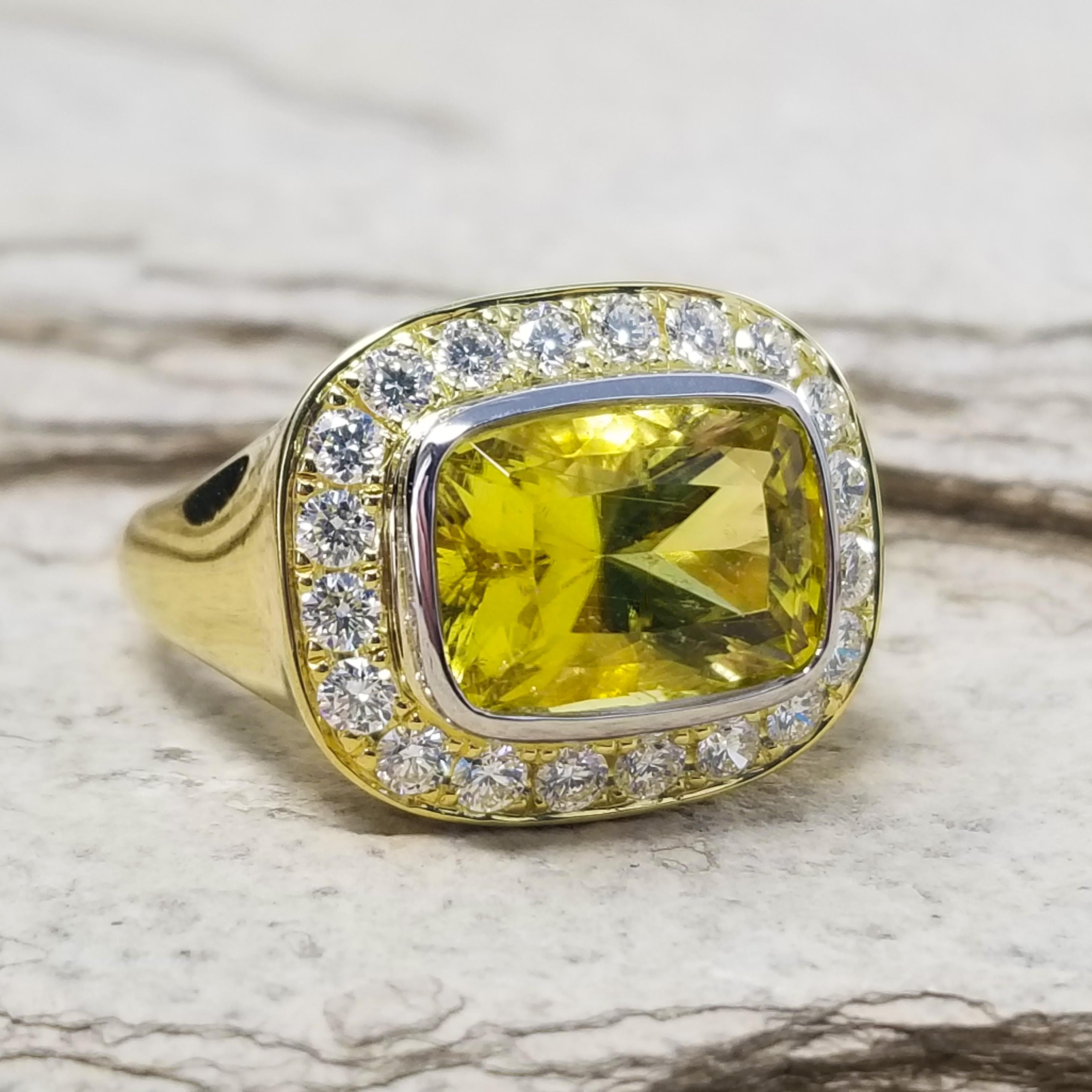 A rare canary tourmaline radiates with a luscious, lemony yellow color. Precision cut for exquisite symmetry and brilliance, this gemstone is pure, sunny joy.

The bold 
