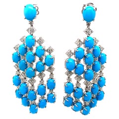 4.57ct Diamond and Turquoise Chandelier Earrings 18k White Gold