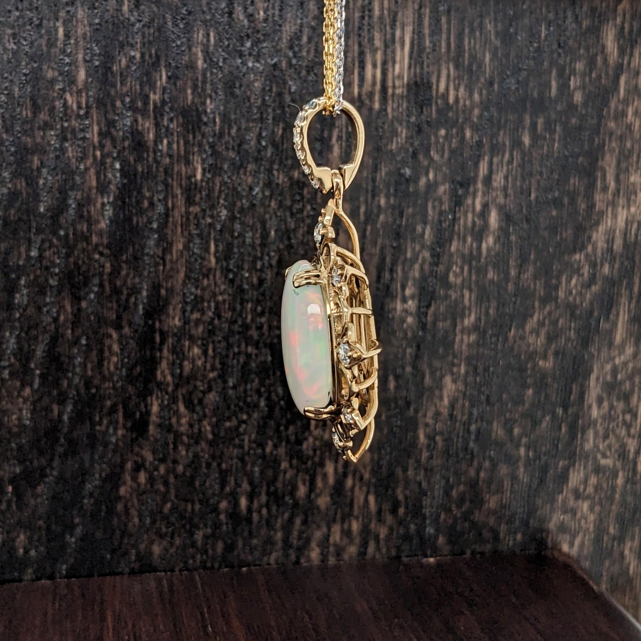 Specifications

Item Type: Pendant
Center Stone: Opal
Treatment: None
Weight: 4.57cts
Head size: 16.7x12.3mm
Shape: Oval
Cut: Cabochon
Hardness: 5.5-6.5
Origin: Ethiopia

Metal: 14k/3.93g
Diamonds S/I GH: 14/0.40cts

Sku: AJP200/2652

This pendant