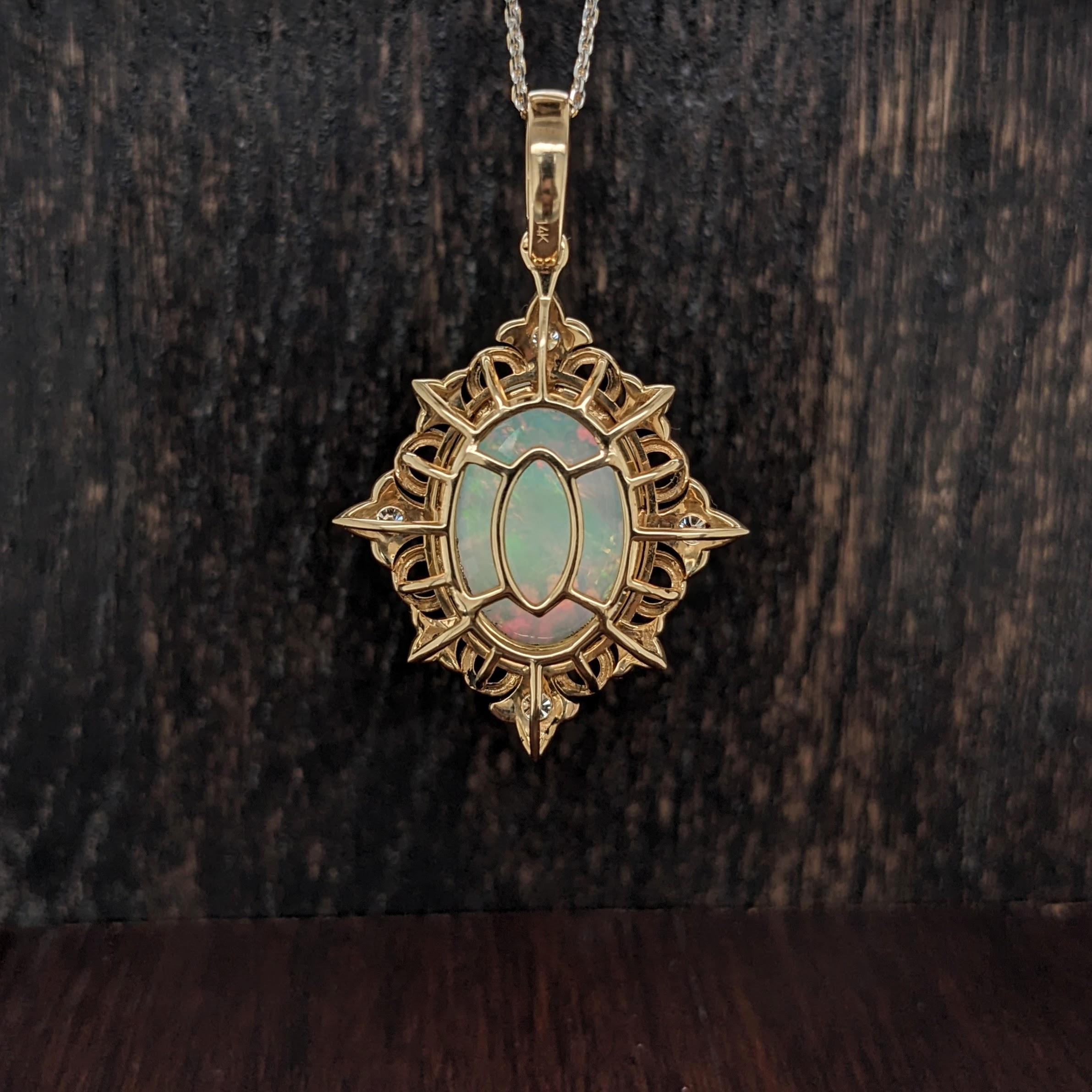 4.57ct Opal Pendant w Diamond Accents in Solid 14k Yellow Gold Oval 16.7x12.3mm In New Condition For Sale In Columbus, OH