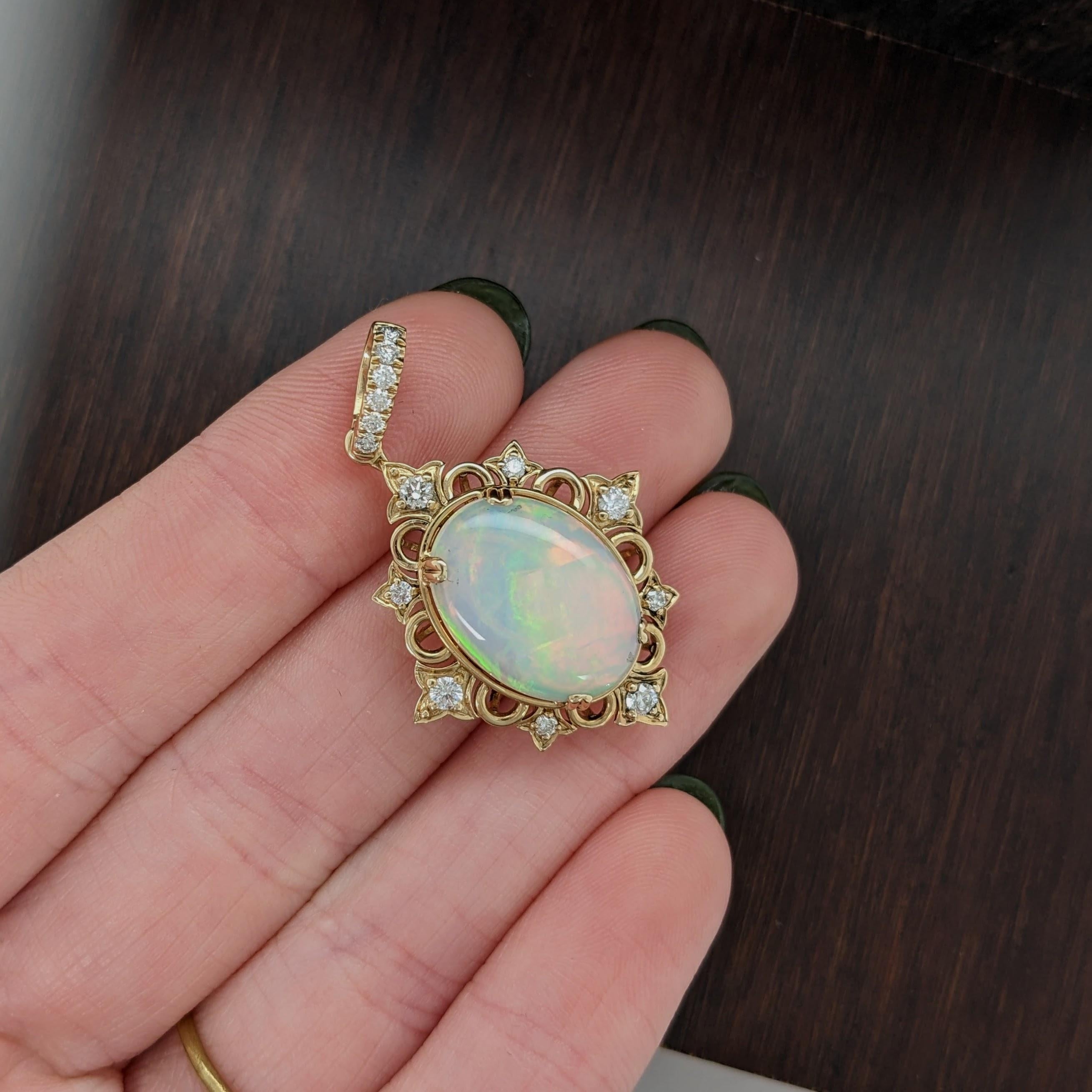 4.57ct Opal Pendant w Diamond Accents in Solid 14k Yellow Gold Oval 16.7x12.3mm For Sale 3