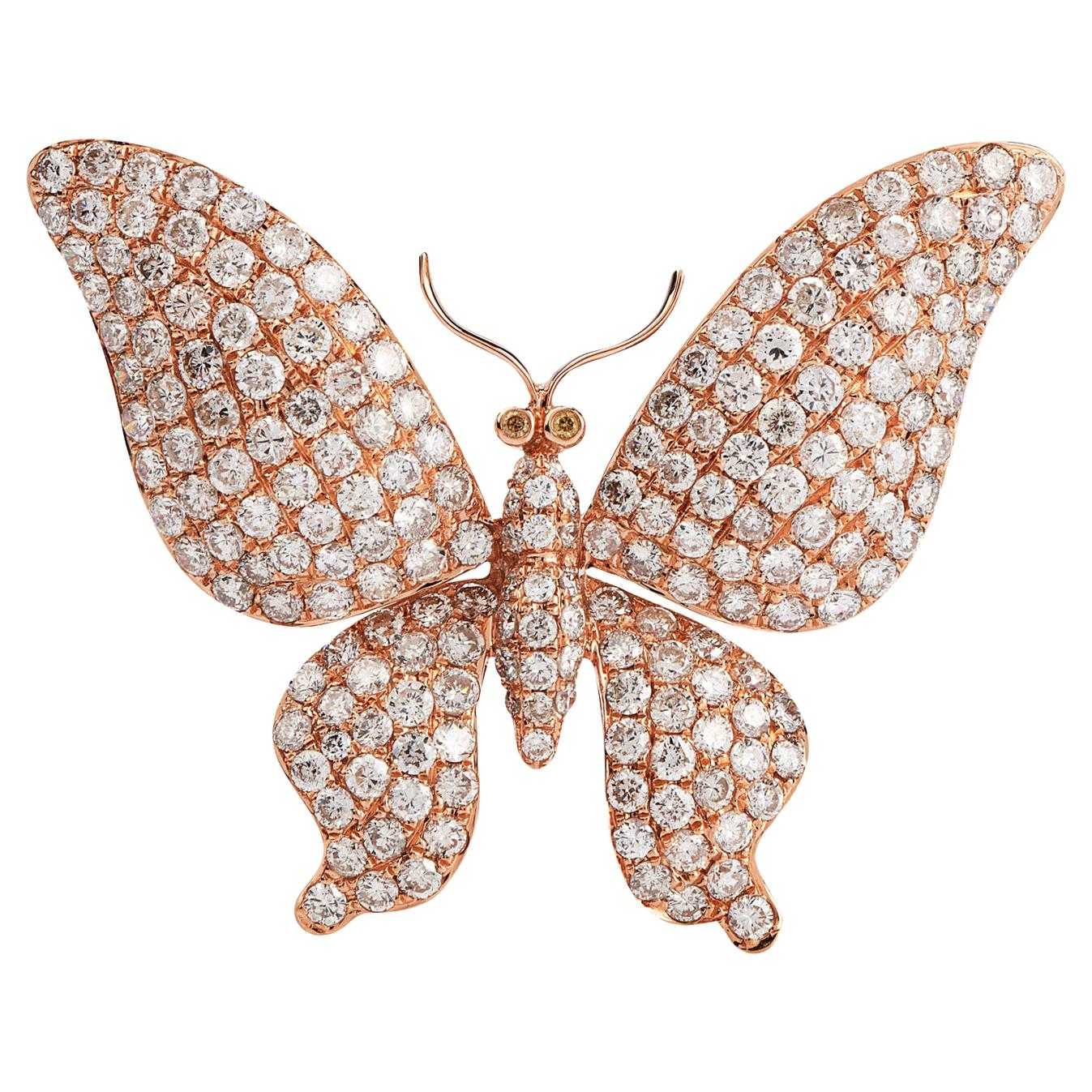 4.58 Carat Diamond Butterfly 18 Karat Pink Gold Brooch Pin