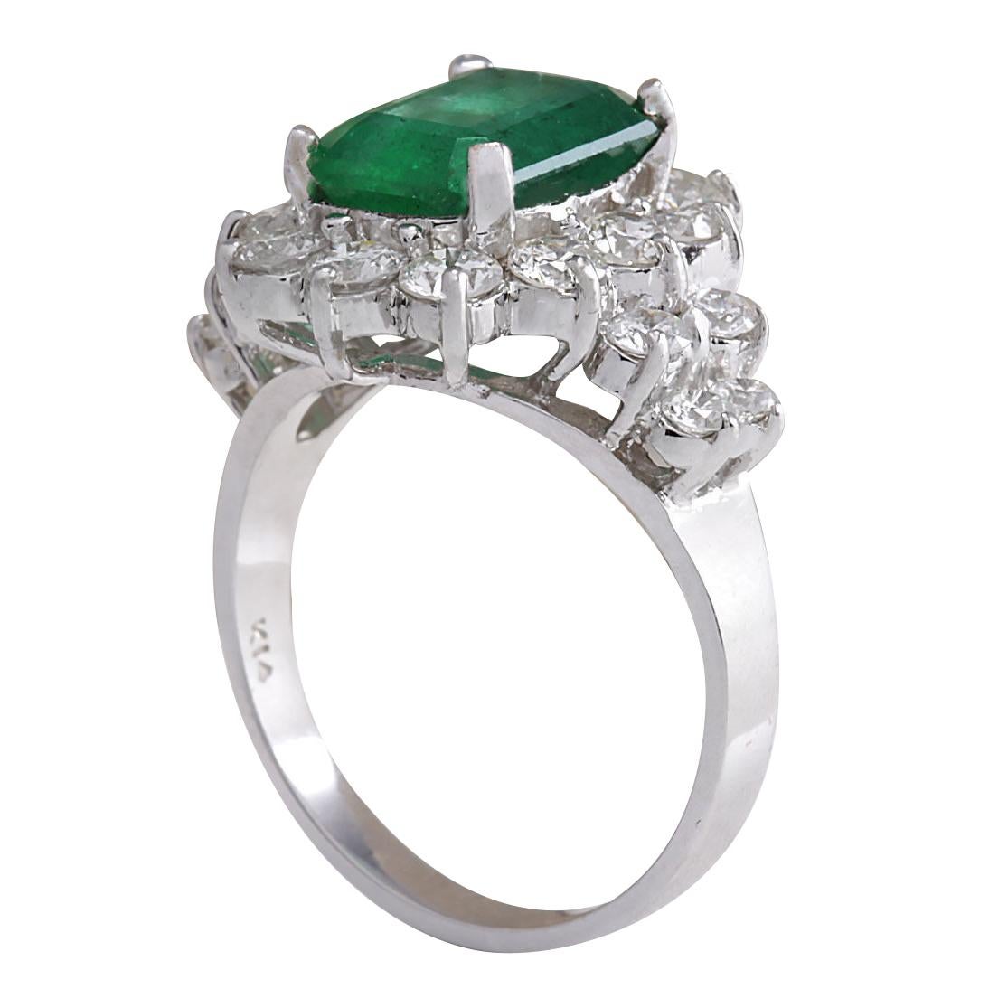 Emerald Cut Natural Emerald Diamond Ring In 14 Karat White Gold  For Sale