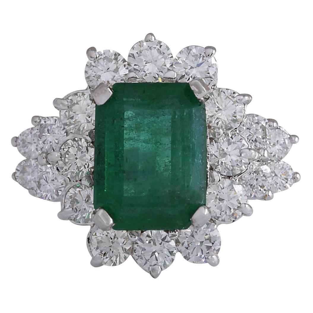 Natural Emerald Diamond Ring In 14 Karat White Gold  For Sale