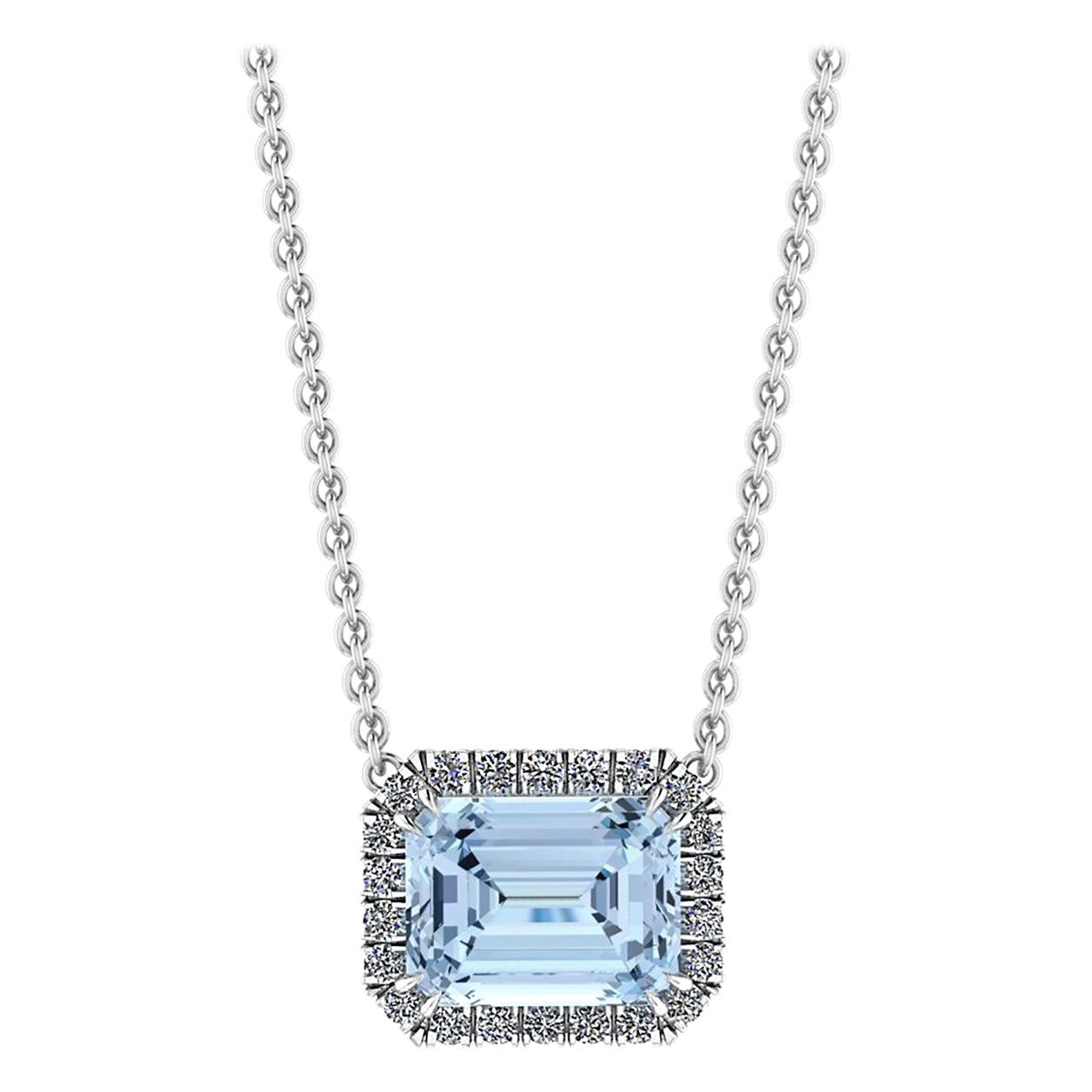 4.61 Carat Emerald Aquamarine Diamond Halo Platinum 950 Necklace Pendant