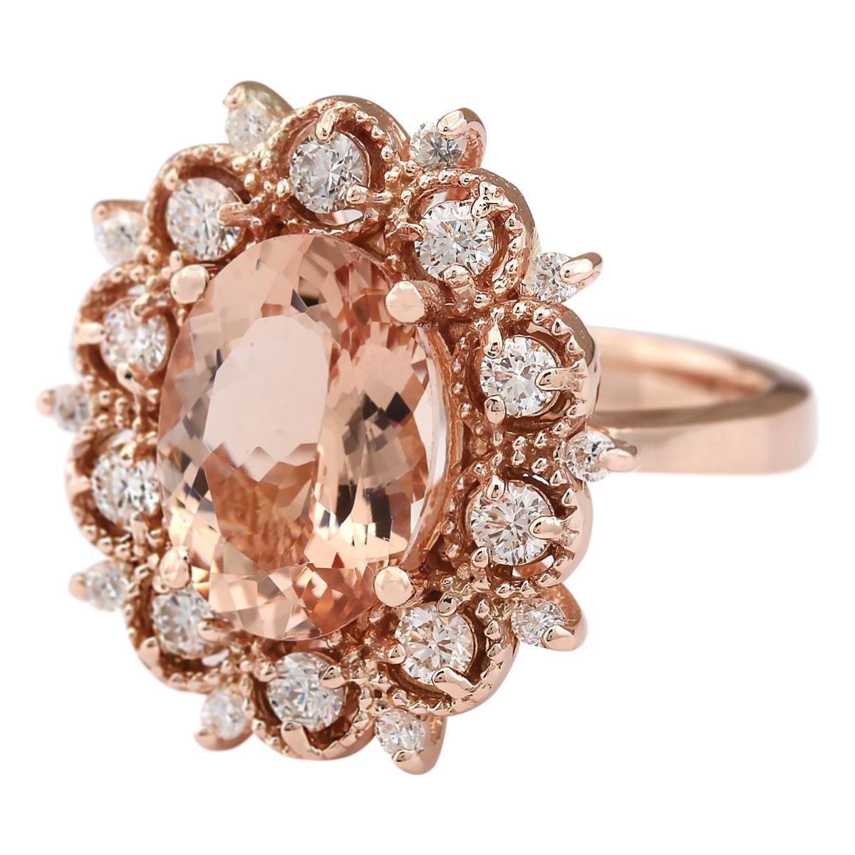 4.58 Carat Natural Morganite 14 Karat Rose Gold Diamond Ring
Stamped: 14K Rose Gold
Total Ring Weight: 8.2 Grams
Total Natural Morganite Weight is 3.73 Carat (Measures: 12.00x10.00 mm)
Color: Peach
Total Natural Diamond Weight is 0.85 Carat
Color: