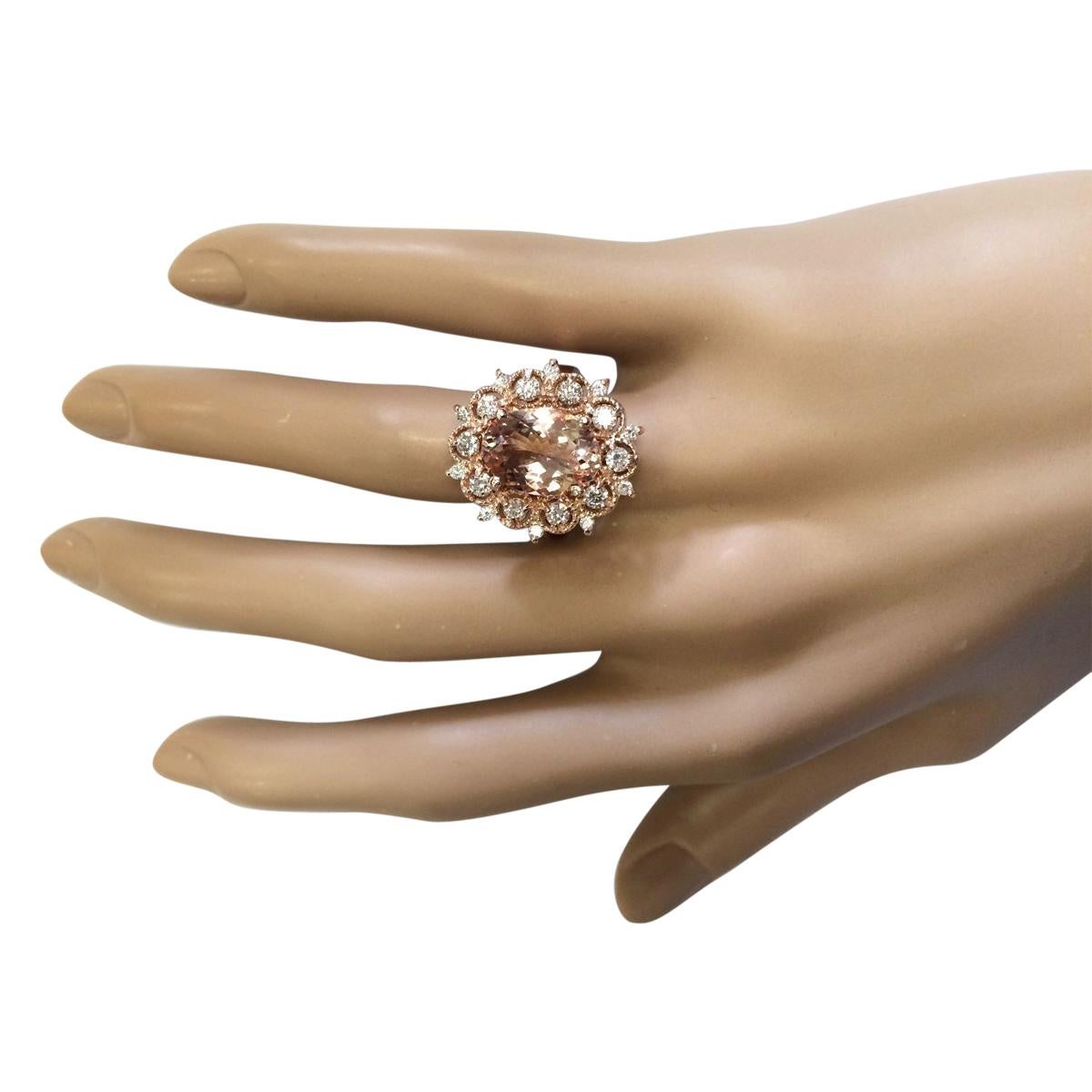 Natural Morganite Diamond Ring In 14 Karat Rose Gold  In New Condition For Sale In Los Angeles, CA