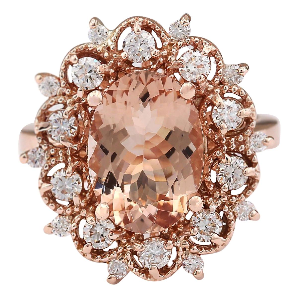 Natural Morganite Diamond Ring In 14 Karat Rose Gold  For Sale