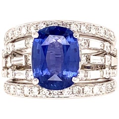 4.58 Carat Natural No Heat GIA Certified Sri Lankan Blue Sapphire Diamond Ring