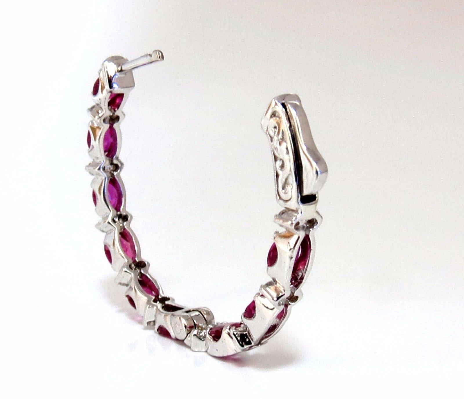 4.58 Carat Natural Red Ruby Diamond Hoop Earrings 14 Karat Gold In New Condition For Sale In New York, NY
