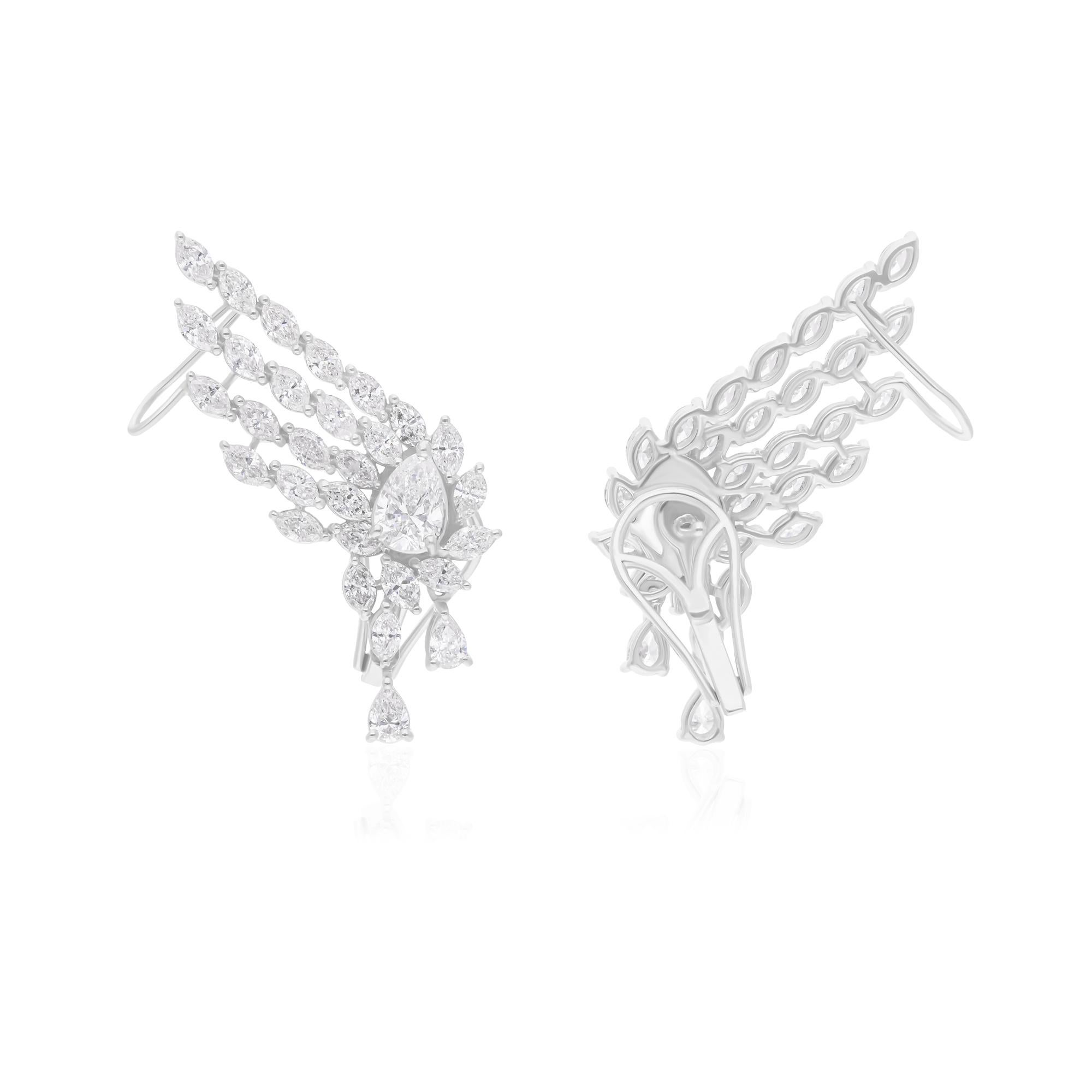 Modern 4.58 Carat SI/H Pear Marquise Diamond Ear Cuff Earrings 18k White Gold Jewelry For Sale