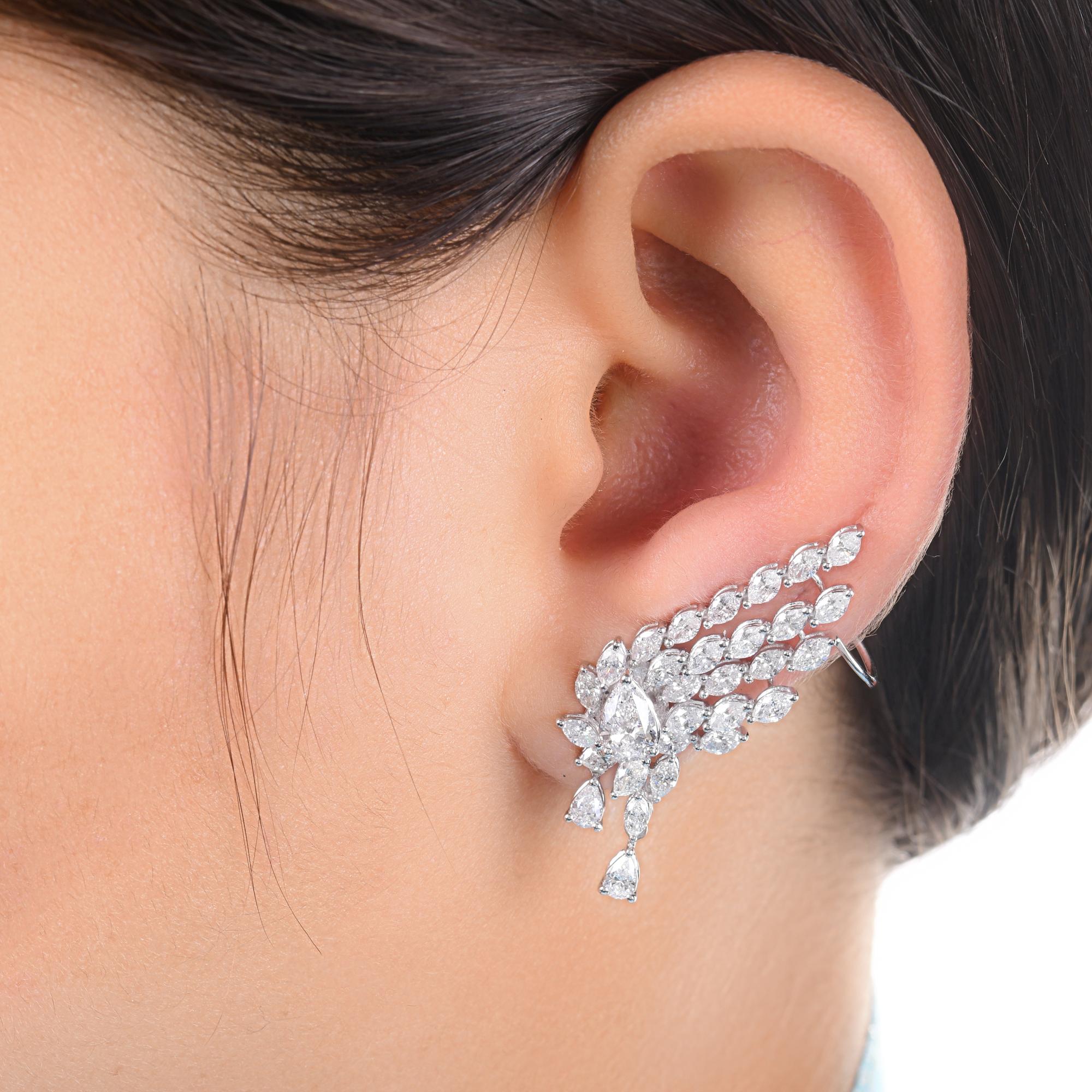 Marquise Cut 4.58 Carat SI/H Pear Marquise Diamond Ear Cuff Earrings 18k White Gold Jewelry For Sale