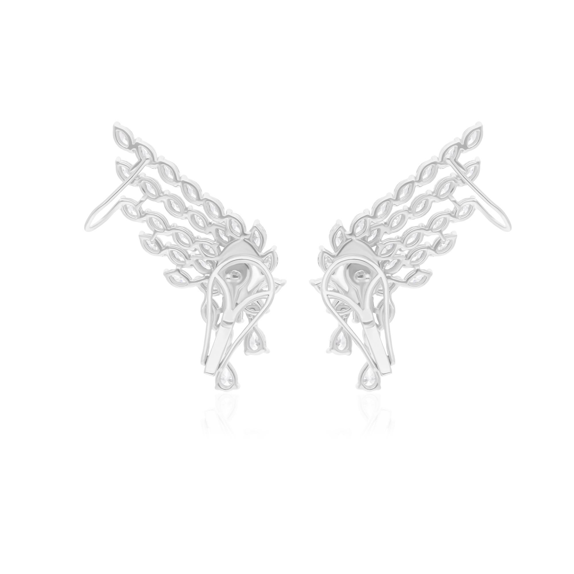 4.58 Carat SI/H Pear Marquise Diamond Ear Cuff Earrings 18k White Gold Jewelry In New Condition For Sale In Diera, Dubai