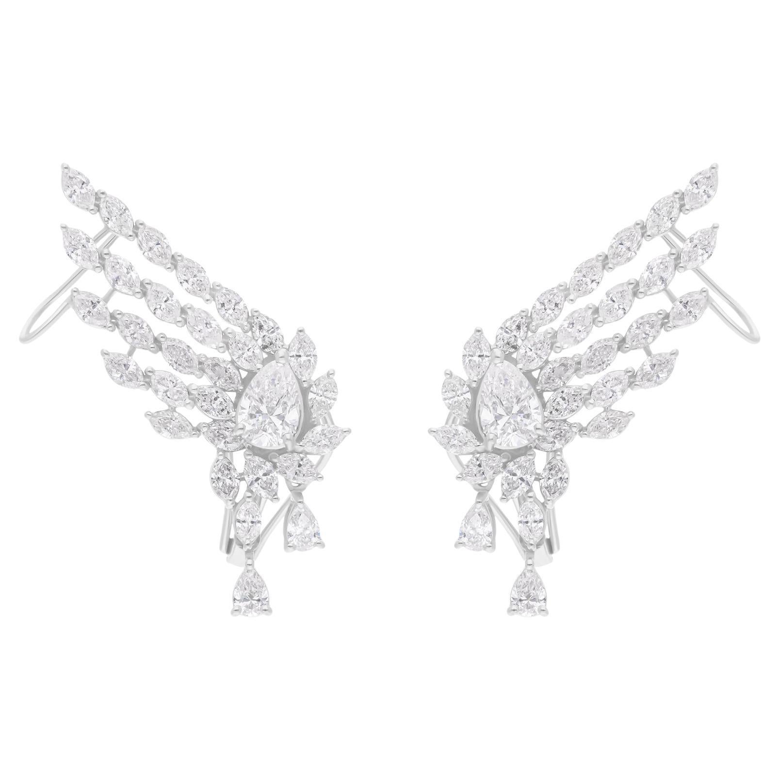 4.58 Carat SI/H Pear Marquise Diamond Ear Cuff Earrings 18k White Gold Jewelry