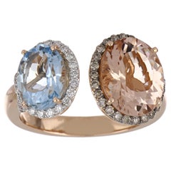 4.58 Carat Total Morganite and Aquamarine Ring with Diamonds 18 Karat Rose Gold