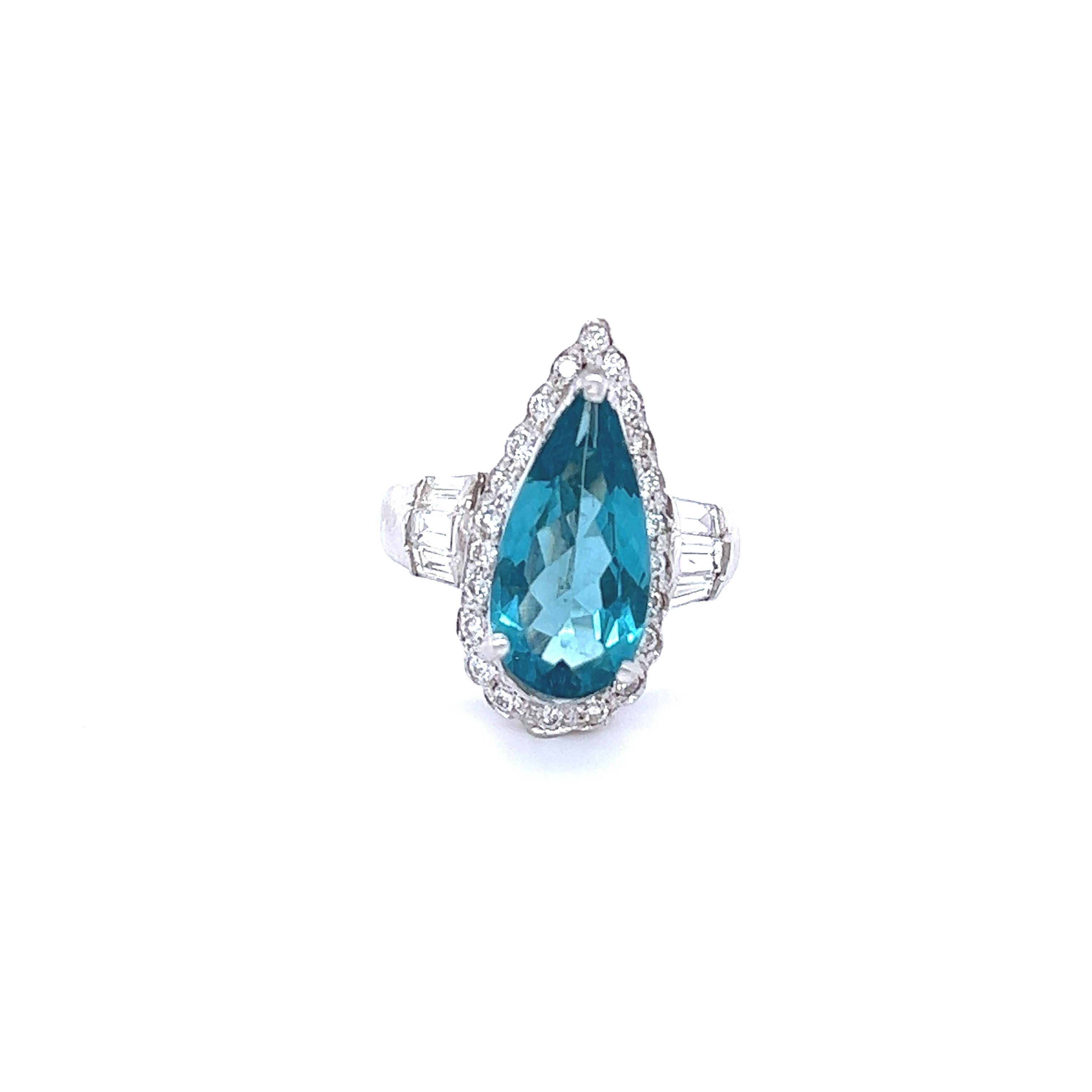 Pear Cut 4.58 Carats Apatite Diamond White Gold Cocktail Ring For Sale