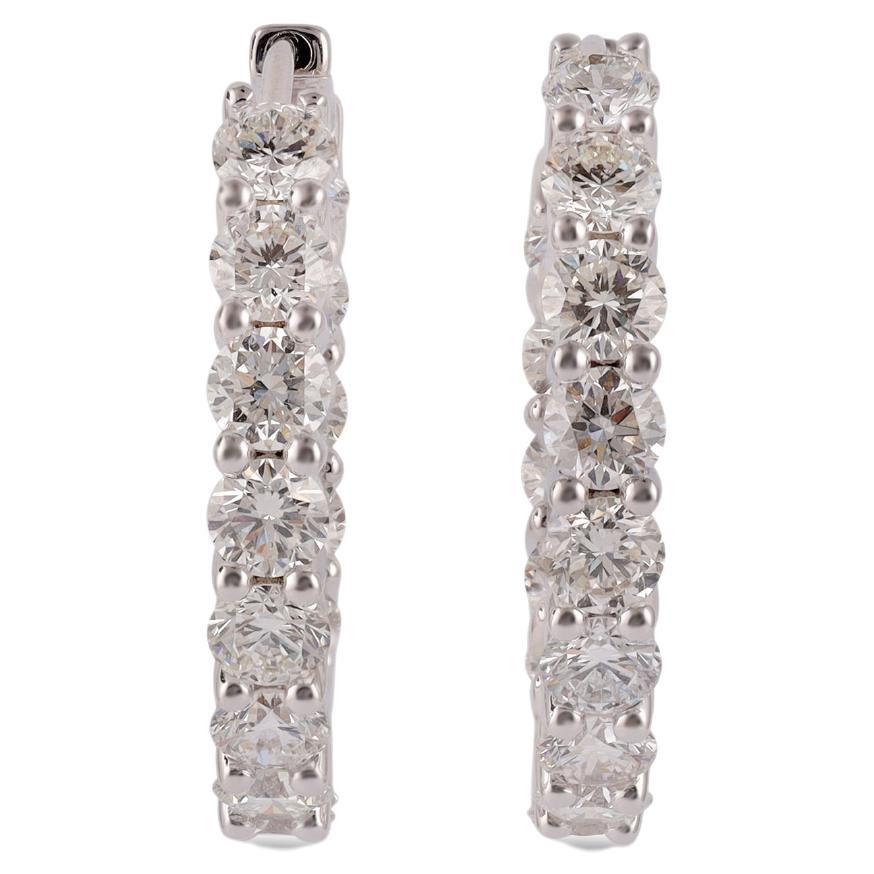 4.58 Cts High Value Clean Diamond Hoop Earring Studded in 18 Karat White Gold For Sale