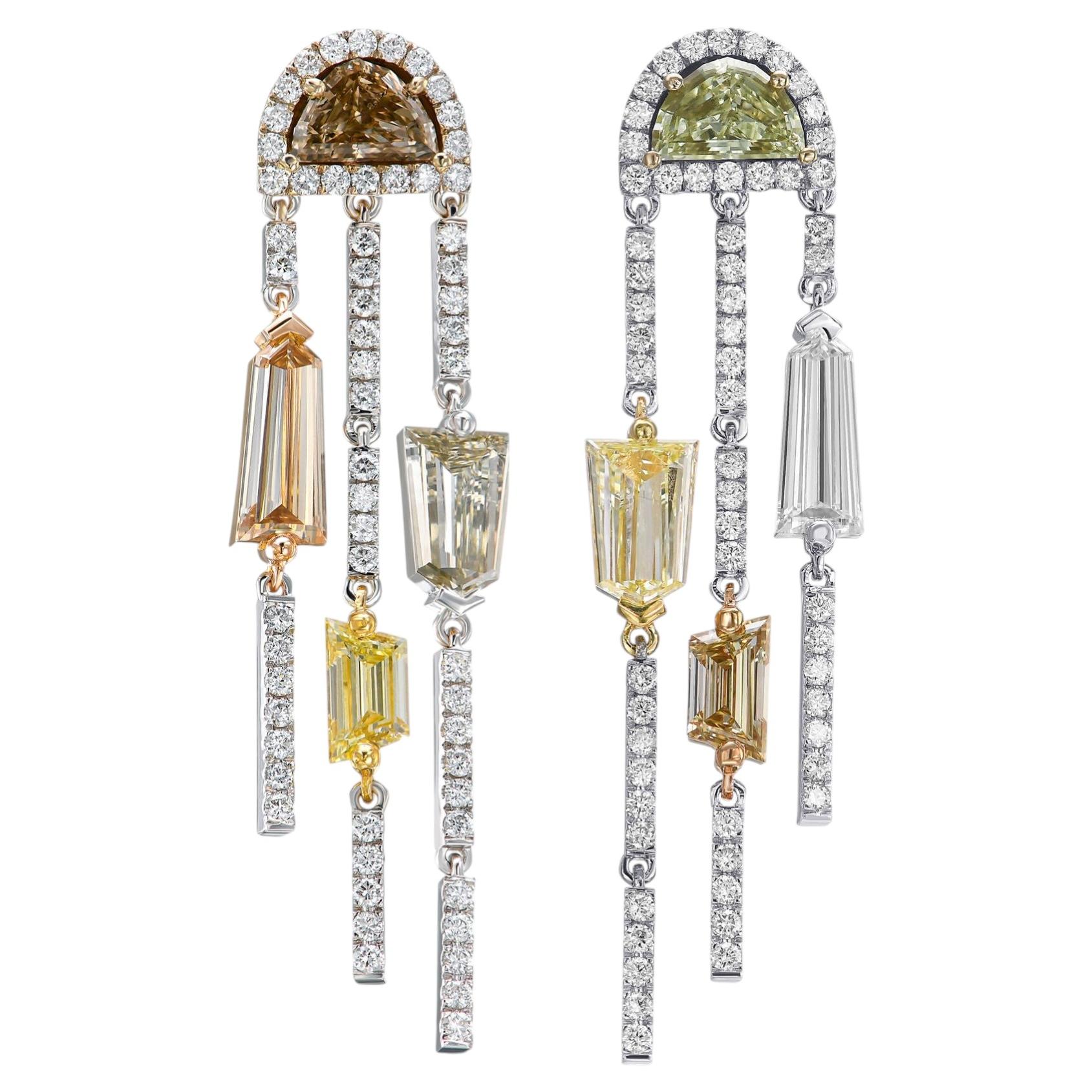 4.58 tcw Natural Diamond in 18k White & Yellow Gold Dangling Earrings