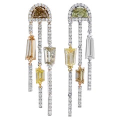 4.58 tcw Natural Diamond in 18k White & Yellow Gold Dangling Earrings