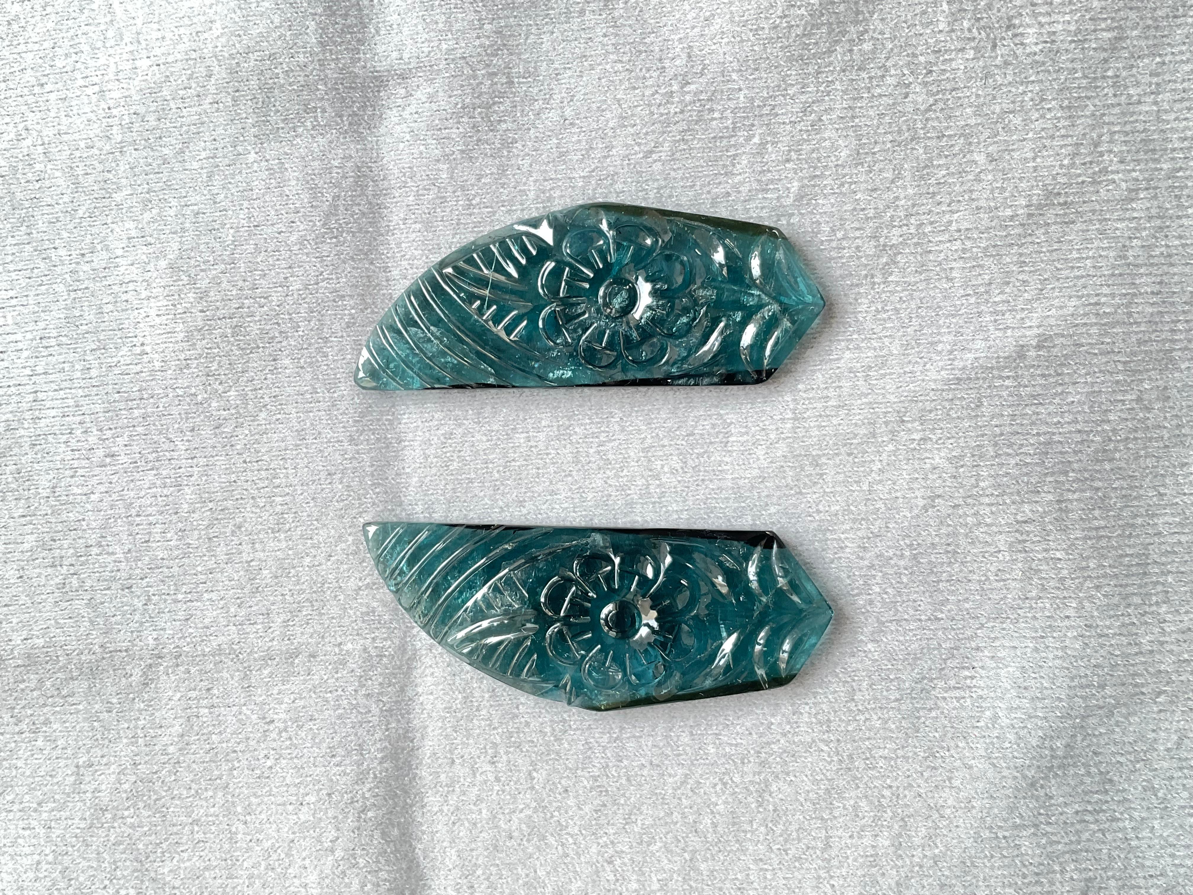 45.83 carats blue tourmaline carved pair top quality fine jewelry natural gem For Sale 4