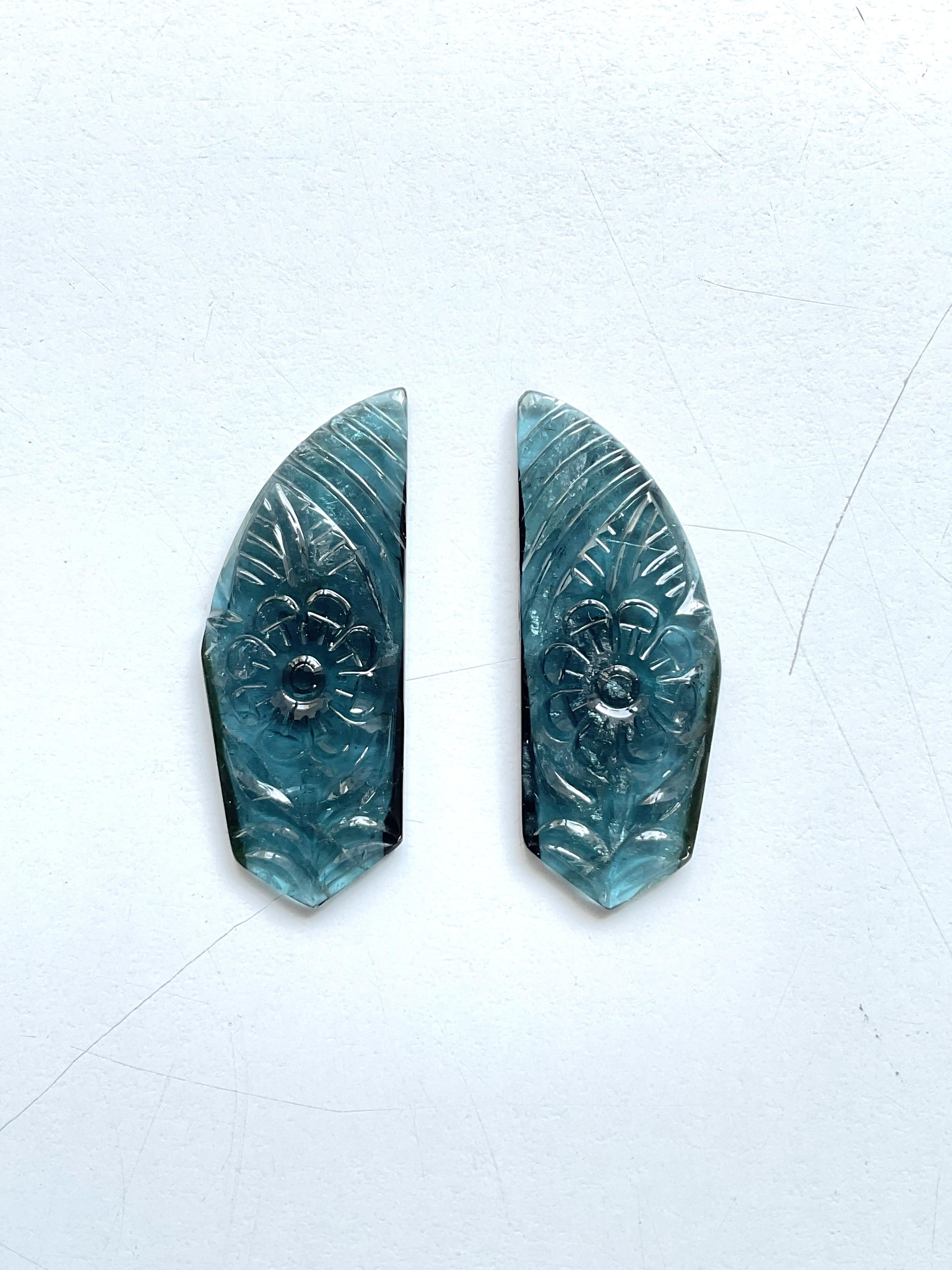 45.83 carats blue tourmaline carved pair top quality fine jewelry natural gem In New Condition For Sale In Jaipur, RJ