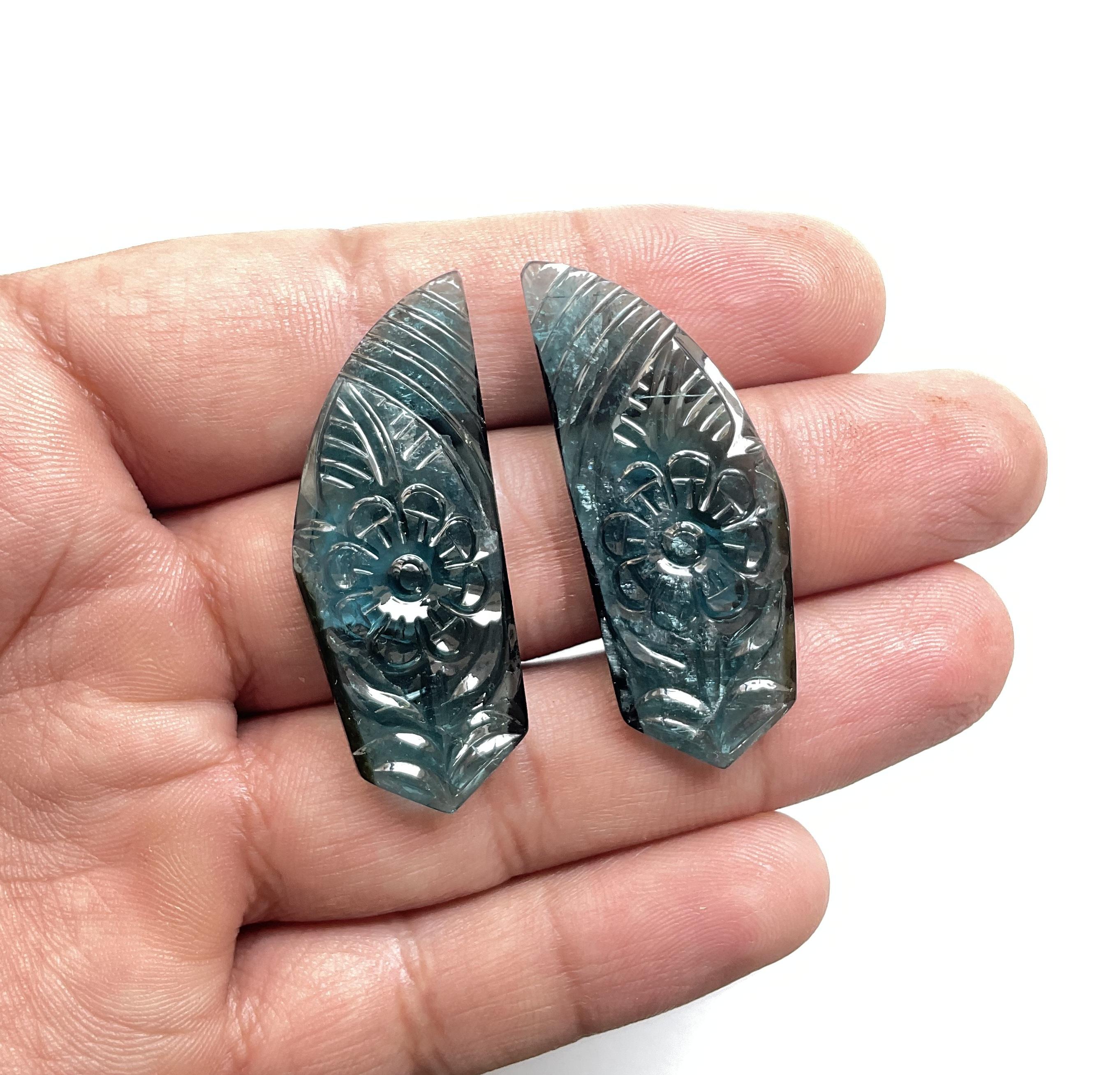 45.83 carats blue tourmaline carved pair top quality fine jewelry natural gem For Sale 1