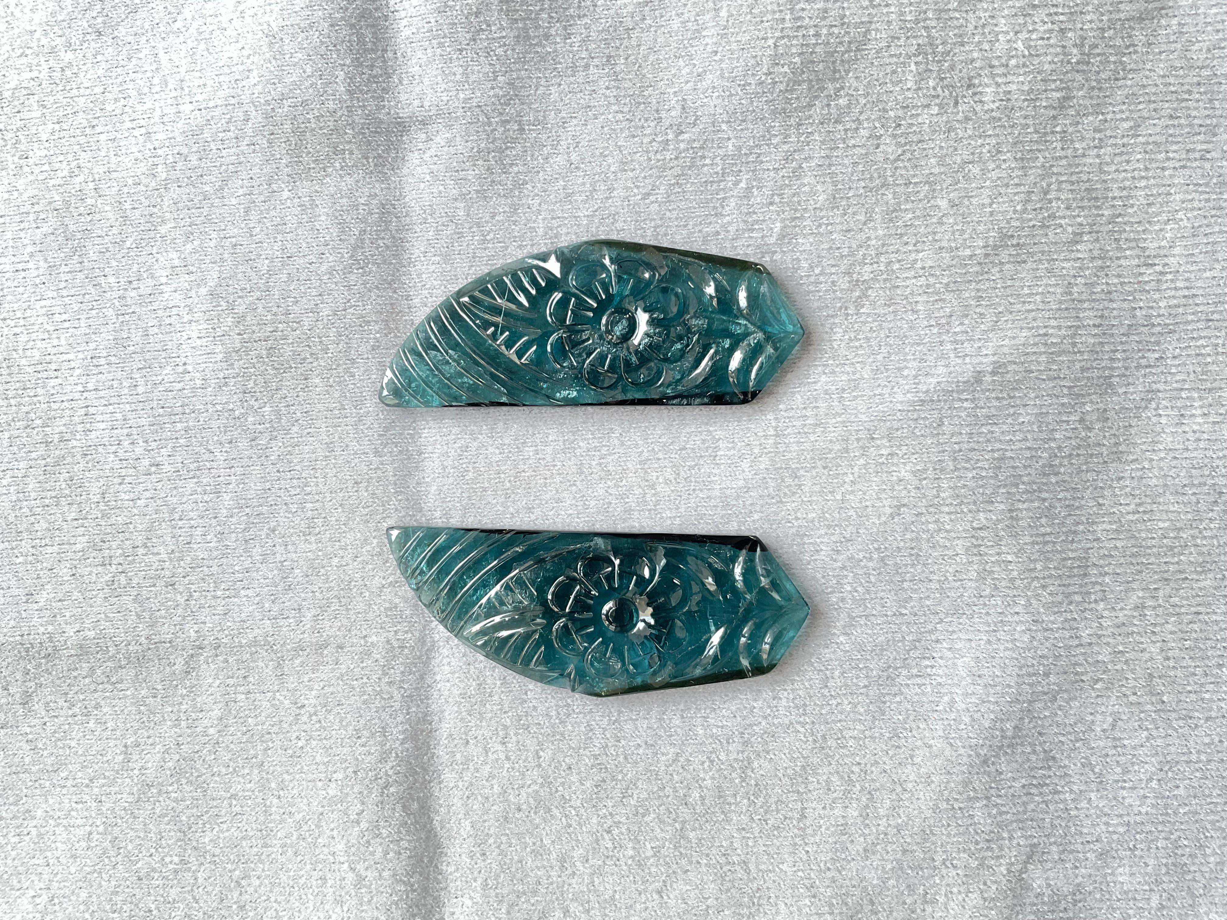 45.83 carats blue tourmaline carved pair top quality fine jewelry natural gem For Sale 3