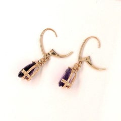 4.58ct Amethyst Drops w Diamond Accents in 14k Solid Yellow Gold Pear 11x8mm