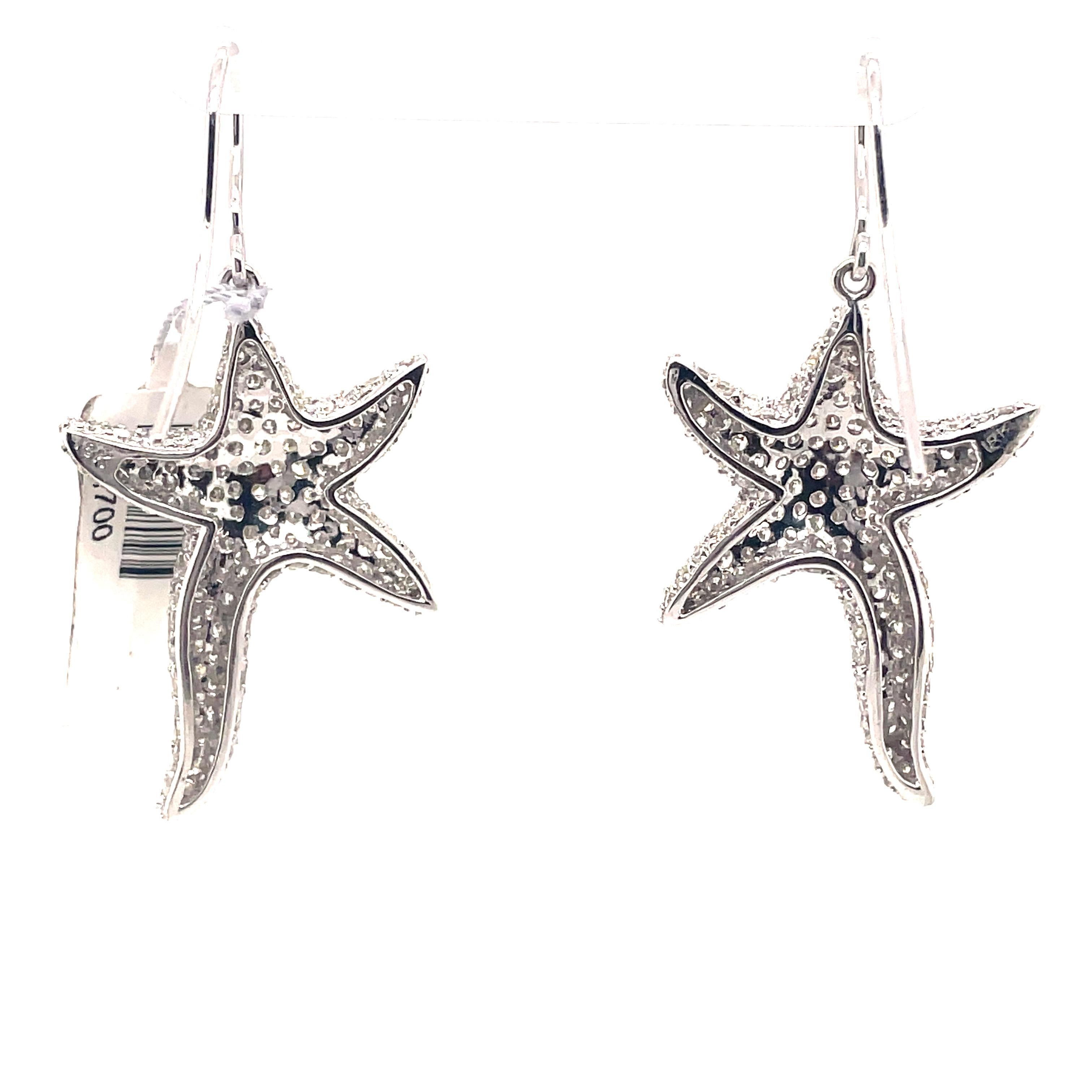 Round Cut 4.58ct Diamond Starfish Pave Drop Earrings 18k White Gold For Sale
