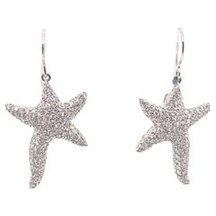 4.58ct Diamond Starfish Pave Drop Earrings 18k White Gold