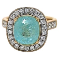Anello con tormalina Paraíba naturale verde-blu neon vivido da 4,58 ct, oro 18 carati, certificato GIA