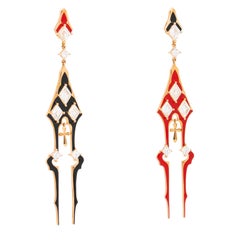 4.59 Carat Diamond Gothic Flamboyant Earrings, 18K Yellow Gold, Austy Lee