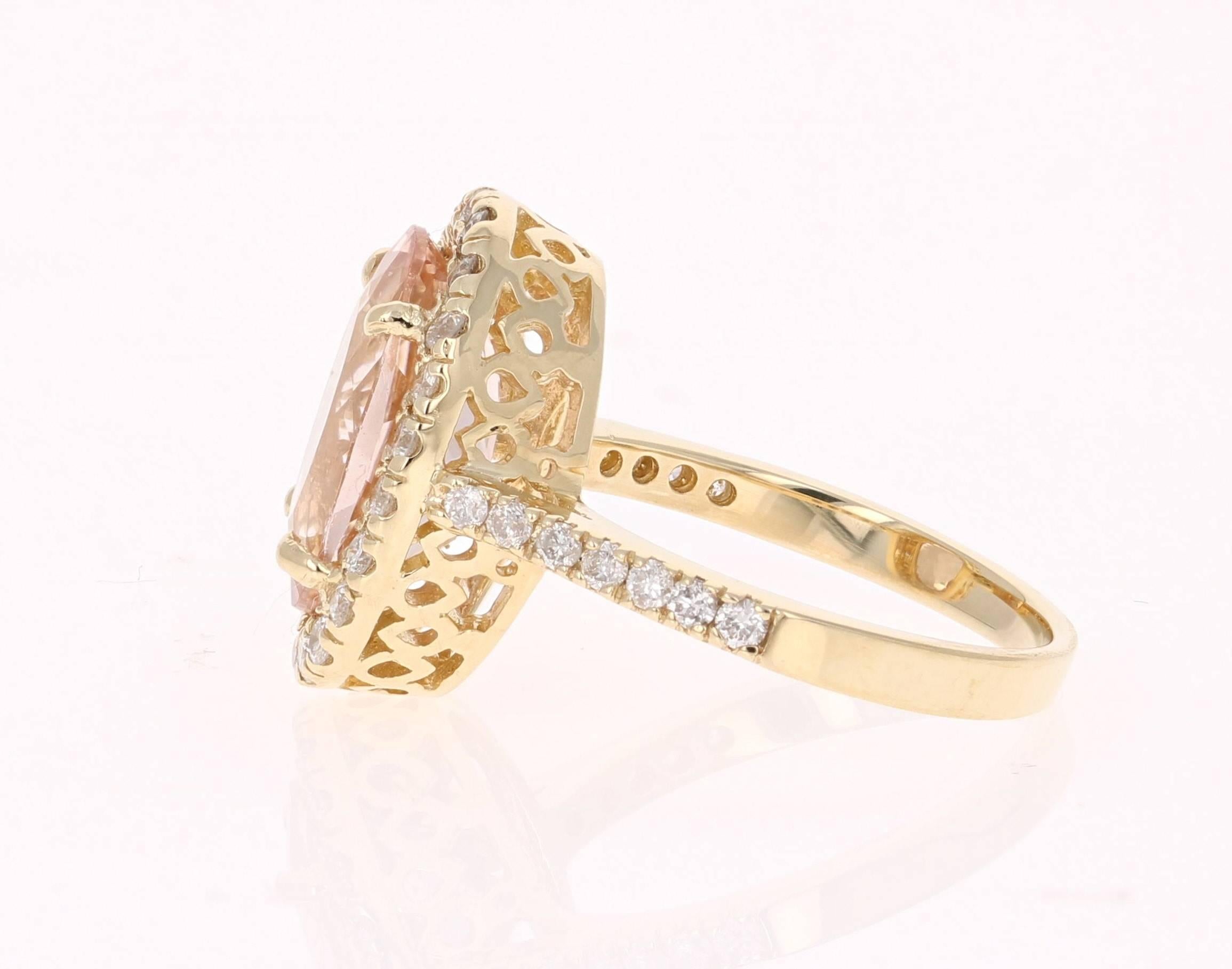 Contemporary 4.59 Carat Morganite Diamond 14 Karat Yellow Gold Engagement Ring