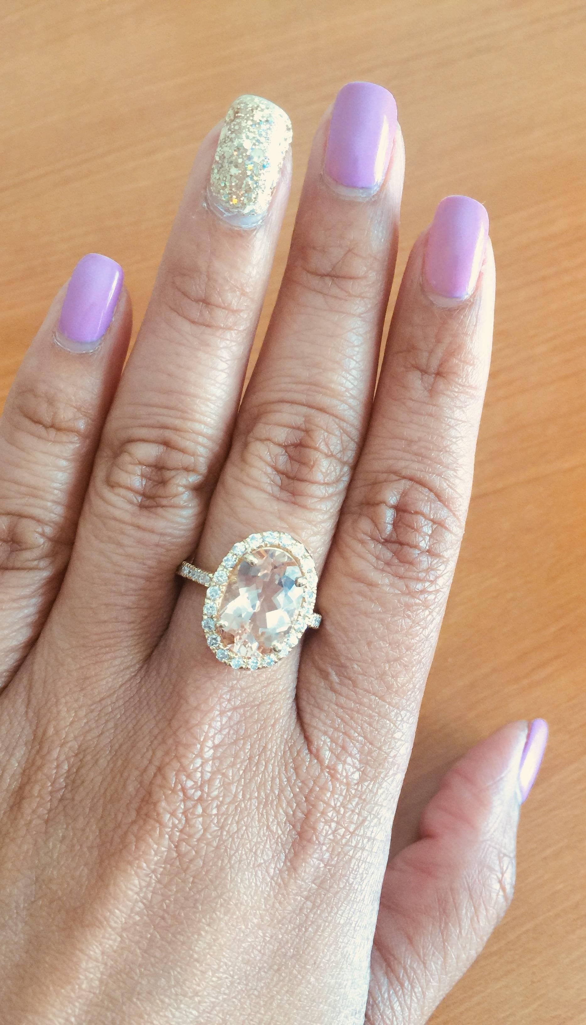 Women's 4.59 Carat Morganite Diamond 14 Karat Yellow Gold Engagement Ring